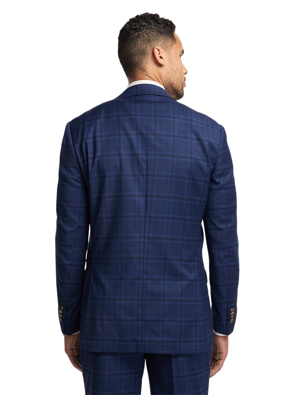 Wool Stretch Plaid Single Breasted Notch Lapel Suit - Blue Product Image