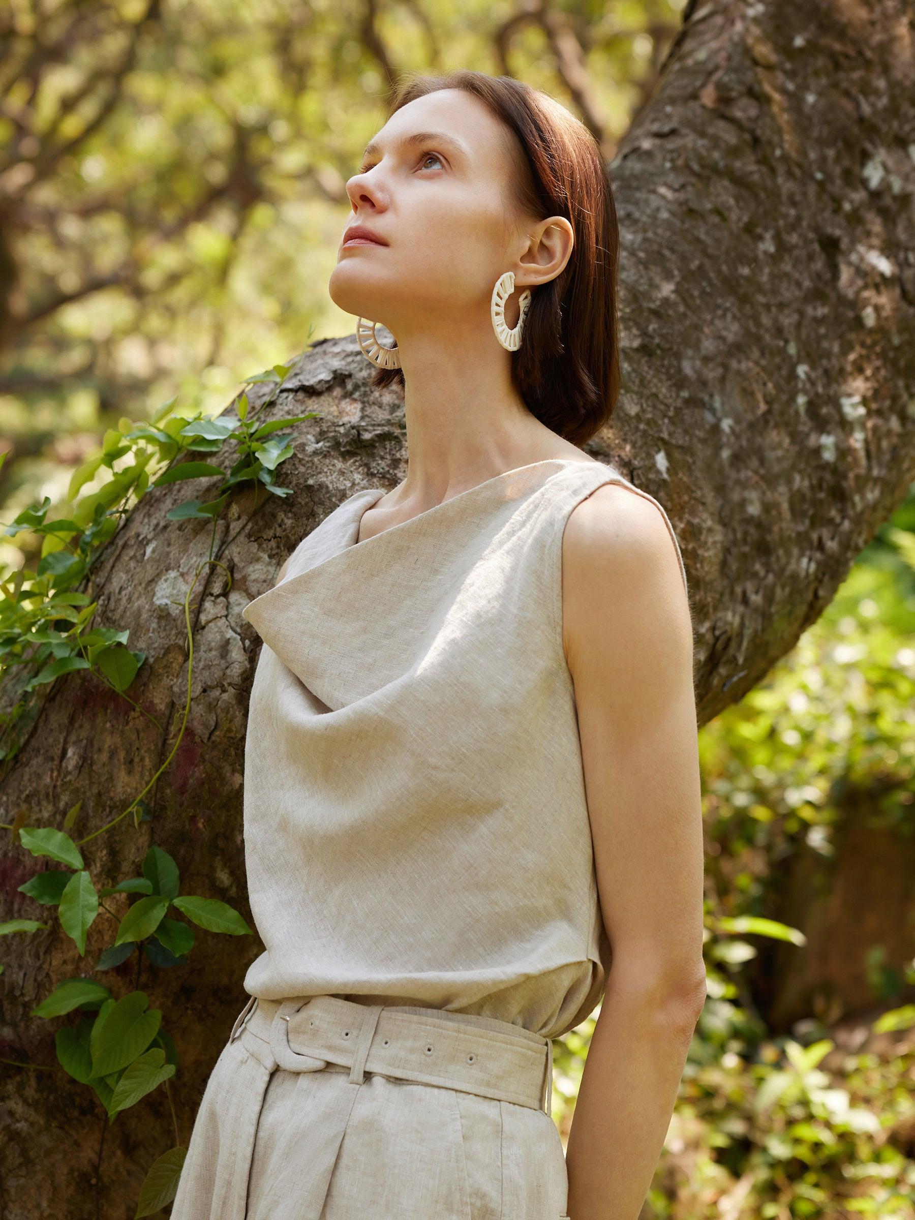 100% Linen Cowl Neck Women Tank Top Product Image