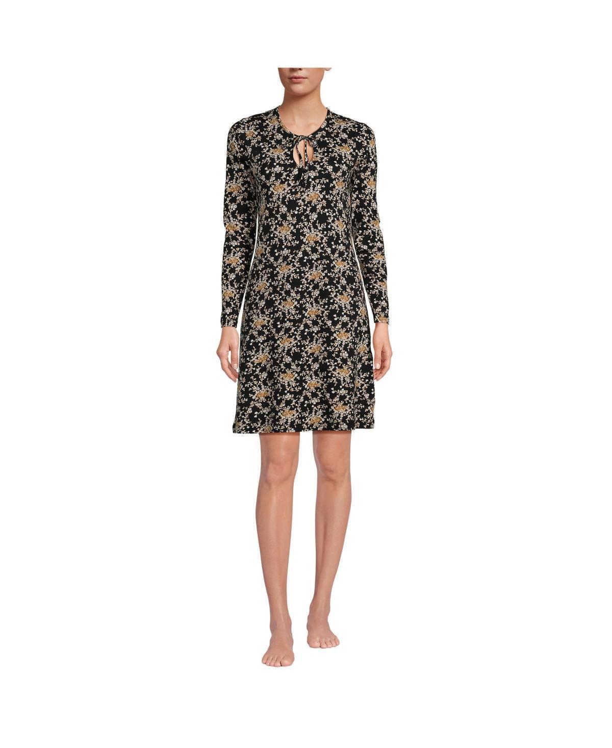 Women's Lands' End Cotton Interlock Long Sleeve Nightgown, Size: XL, Soft Green Bird Song Product Image