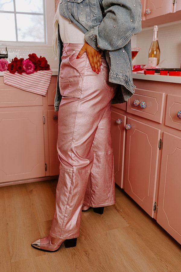 The Raleigh High Waist Metallic Pants In Pink Curves Product Image