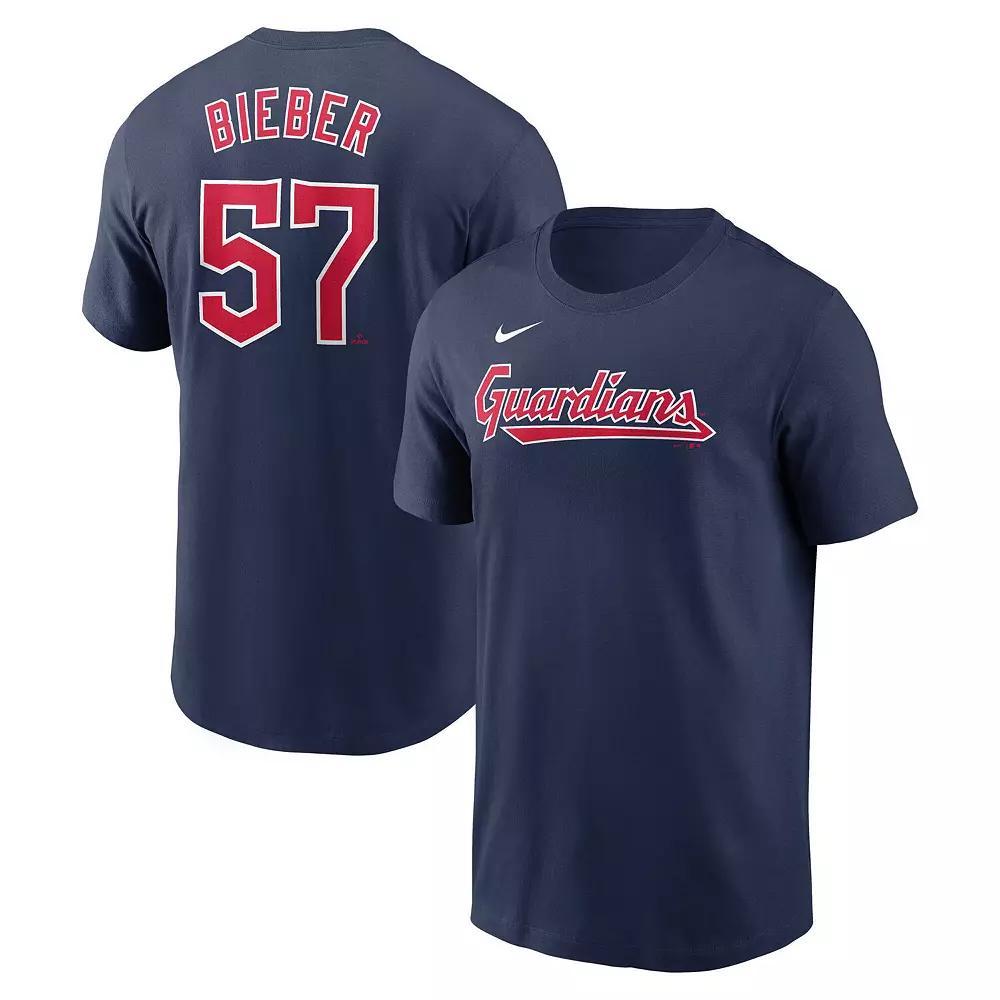 Men's Nike Shane Bieber Navy Cleveland Guardians Fuse Name & Number T-Shirt, Size: Medium, Grd Blue Product Image