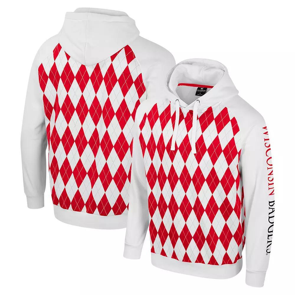 Men's Colosseum White Wisconsin Badgers The Dealio Raglan Pullover Hoodie, Size: 2XL Product Image