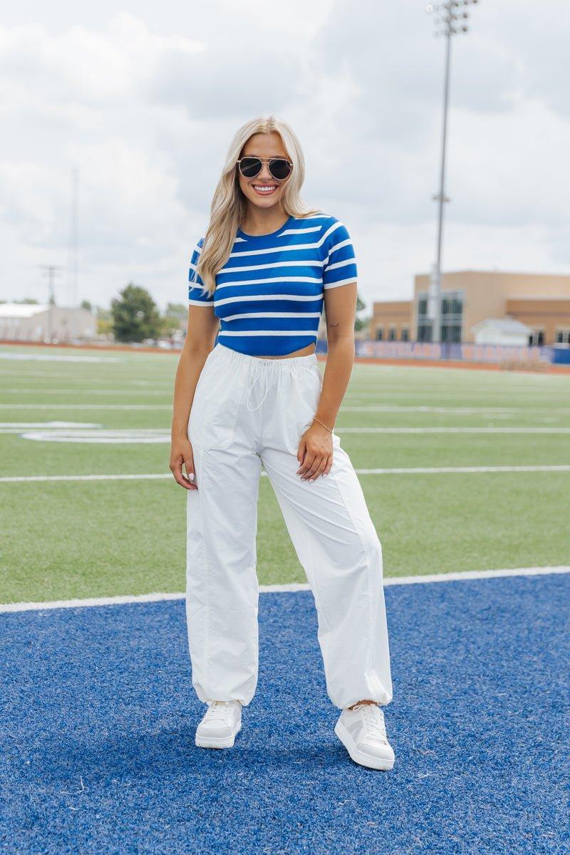 Blue and White Striped Cropped Sweater - FINAL SALE Product Image