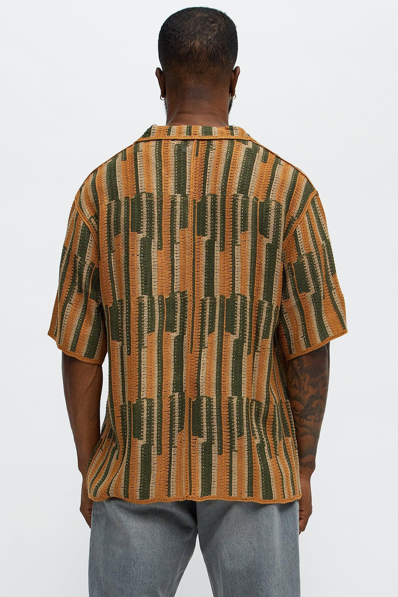 Victor Crochet Cuban Collar Button Down Shirt - Multi Color Product Image