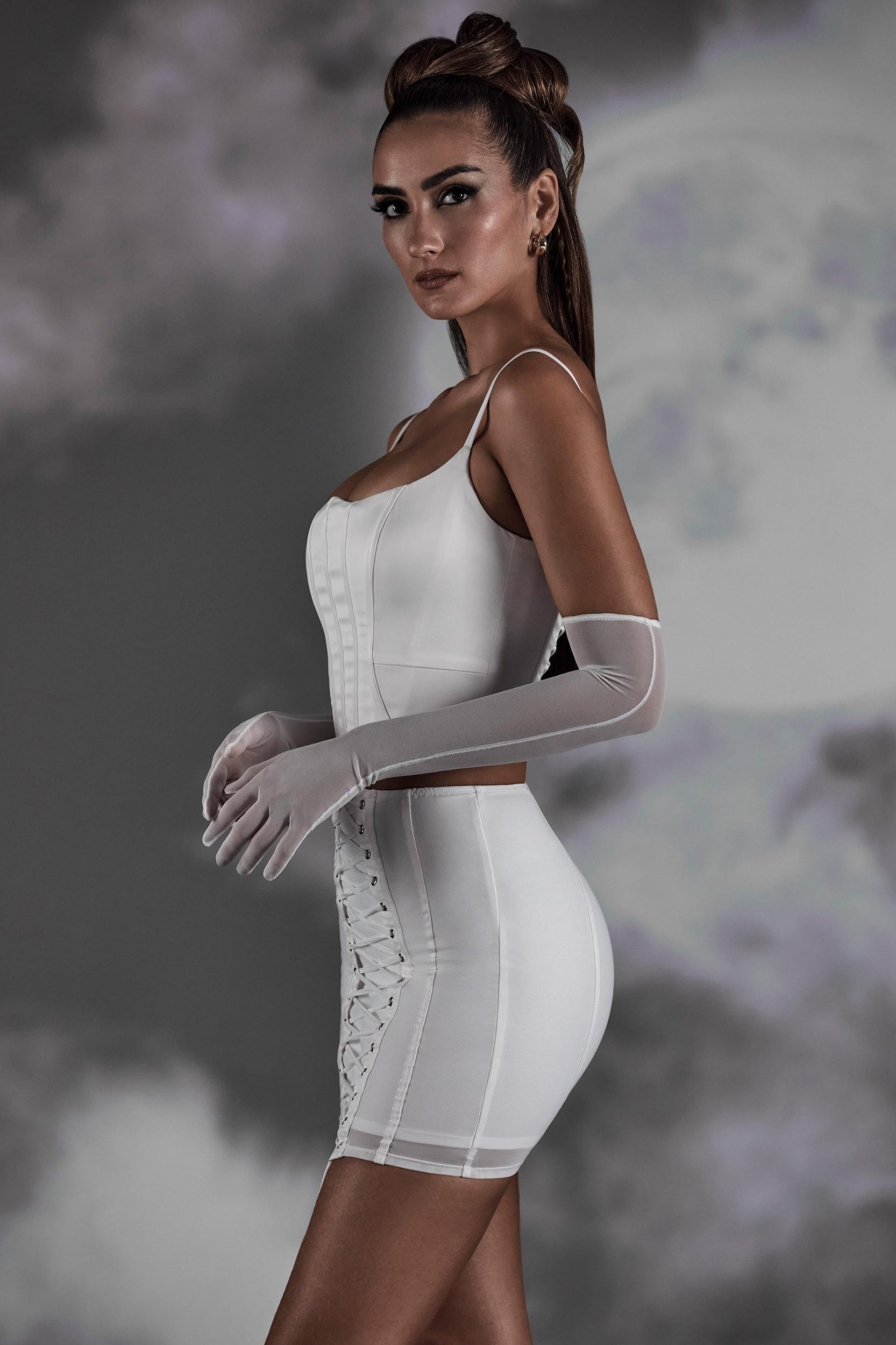 Lace Up Mini Skirt in White Product Image