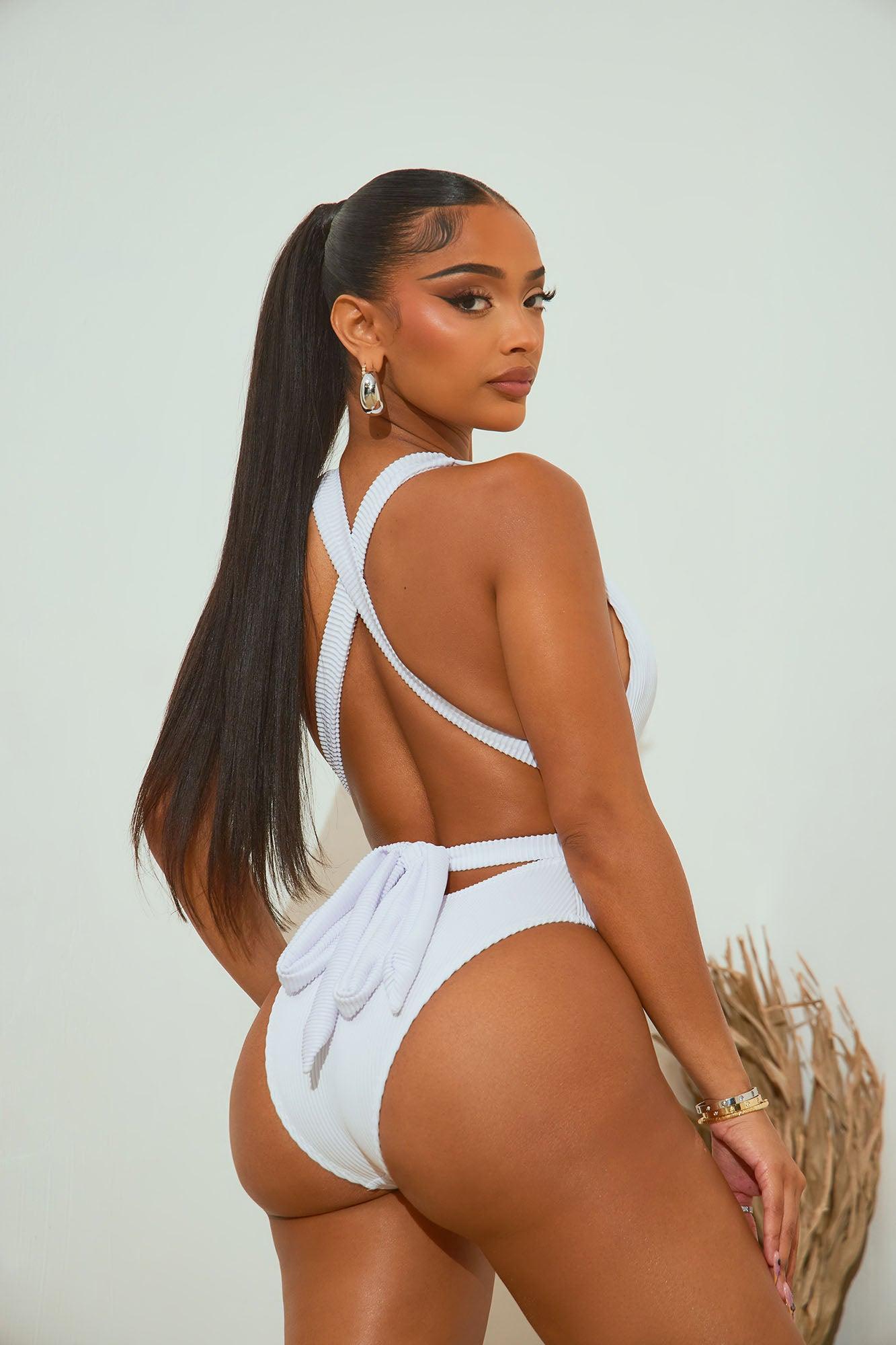 Tahlia Ribbed 1 Piece Swimsuit - White Product Image
