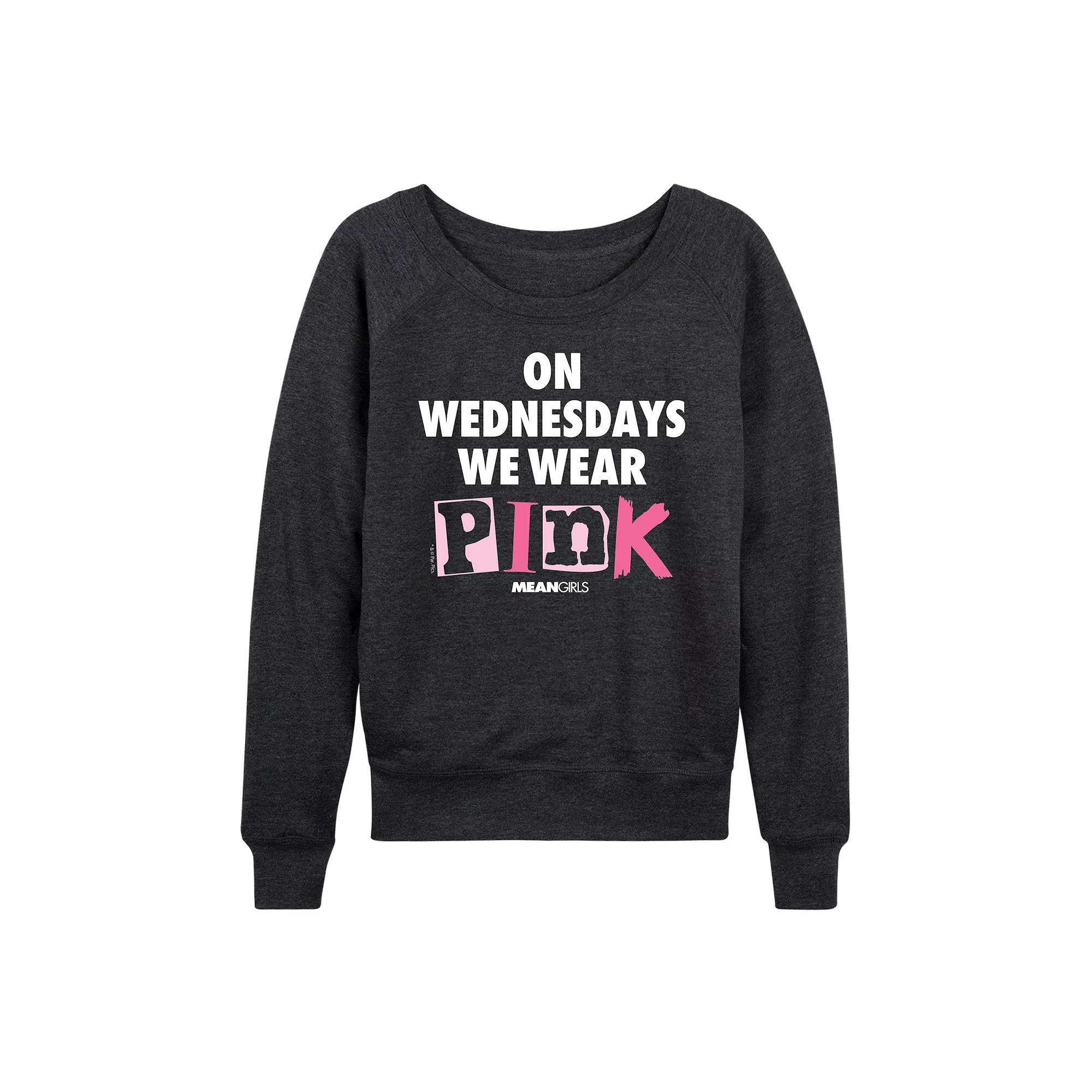 Women's Mean Girls We Wear Pink French Terry Long Sleeve Tee, Size: XL, Heather Grey Product Image