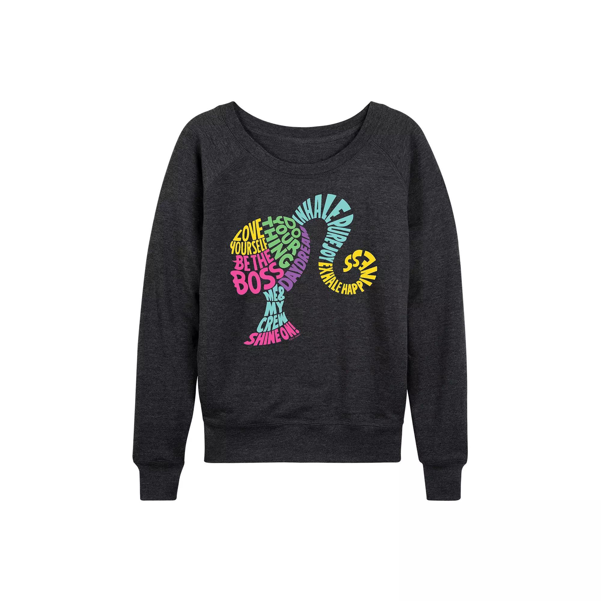 Womens Barbie Empowering Phrases French Terry Long Sleeve Tee, Girls Heather Grey Product Image