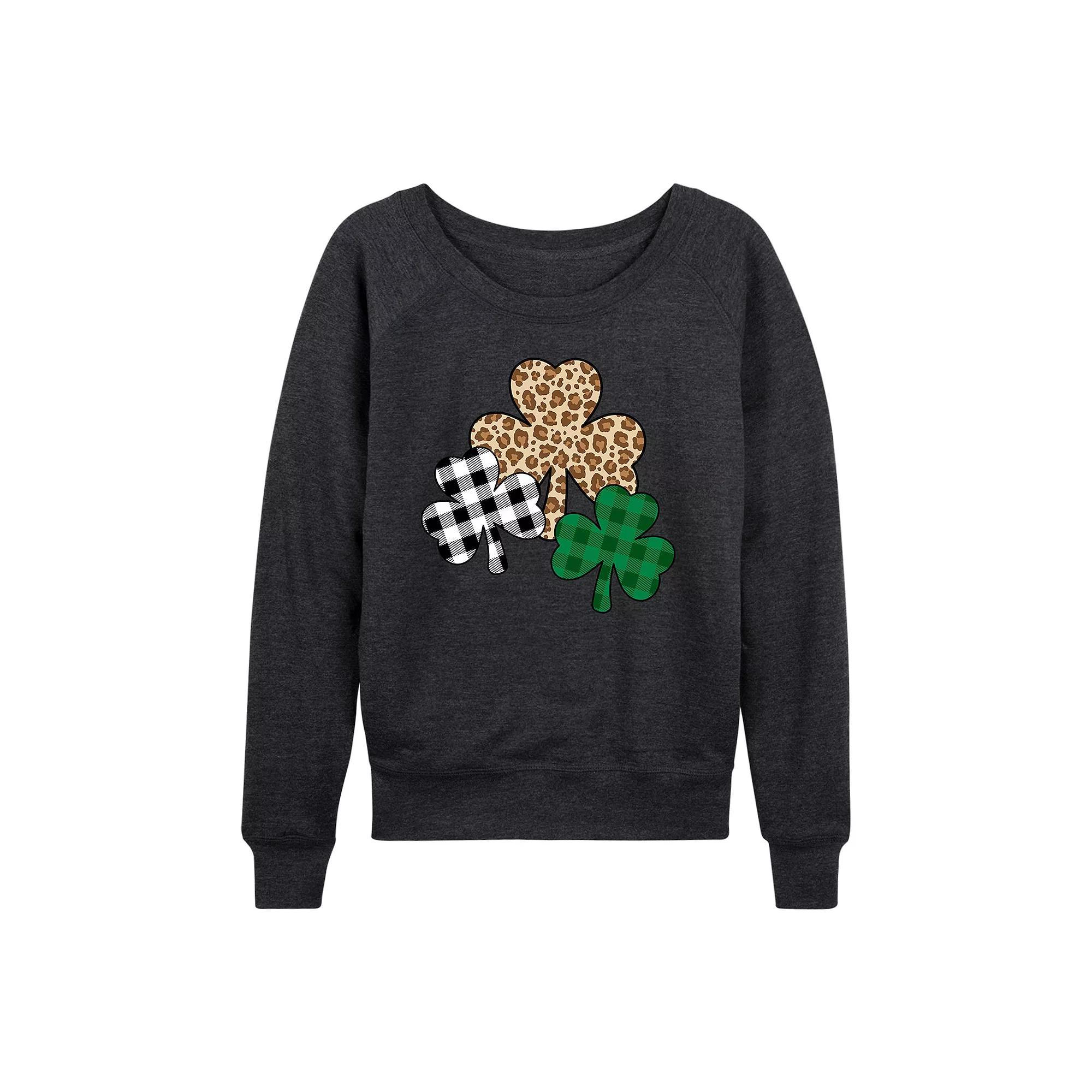 Women's Patterned Shamrocks French Terry Long Sleeve Tee, Size: Large, Heather Grey Product Image