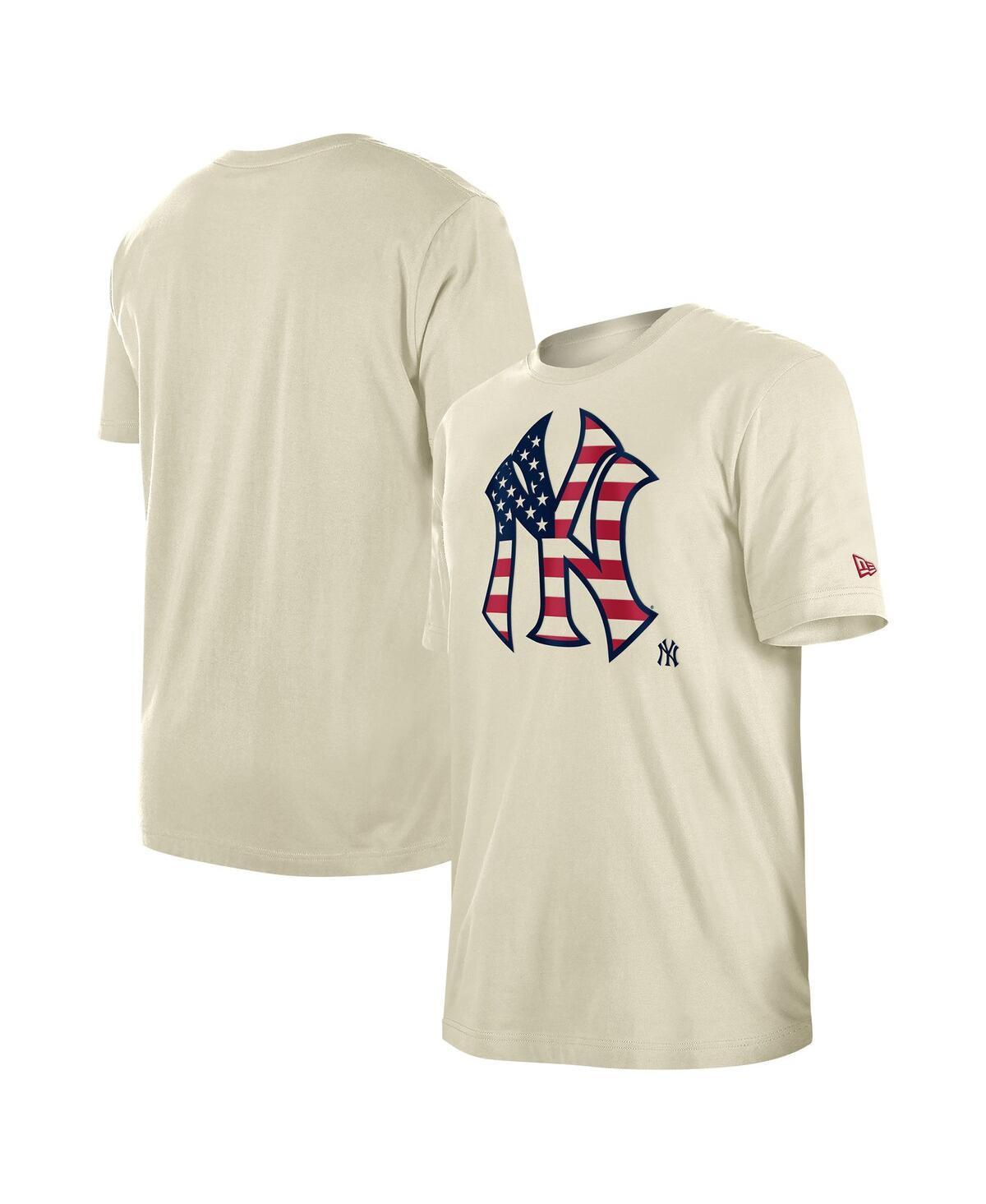 Men's New Era Cream New York Yankees 4th of July Flag Fill T-Shirt, Size: Small, Beige Product Image