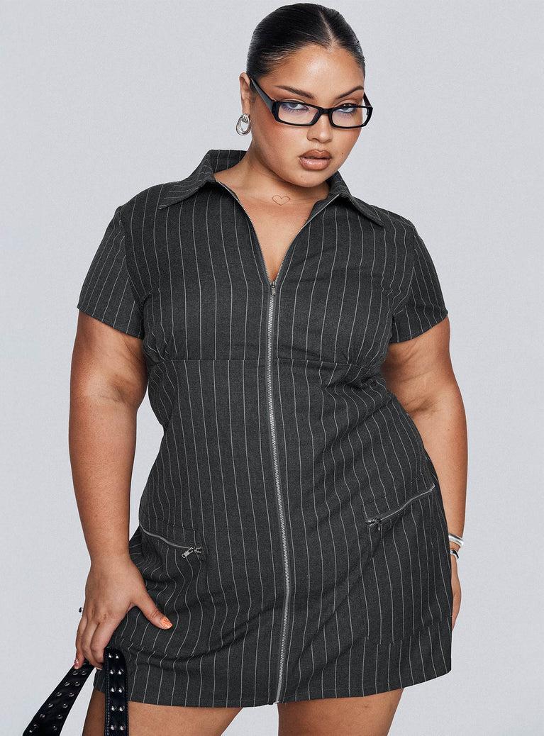 Wynona Mini Dress White / Grey Pinstripe Curve Product Image