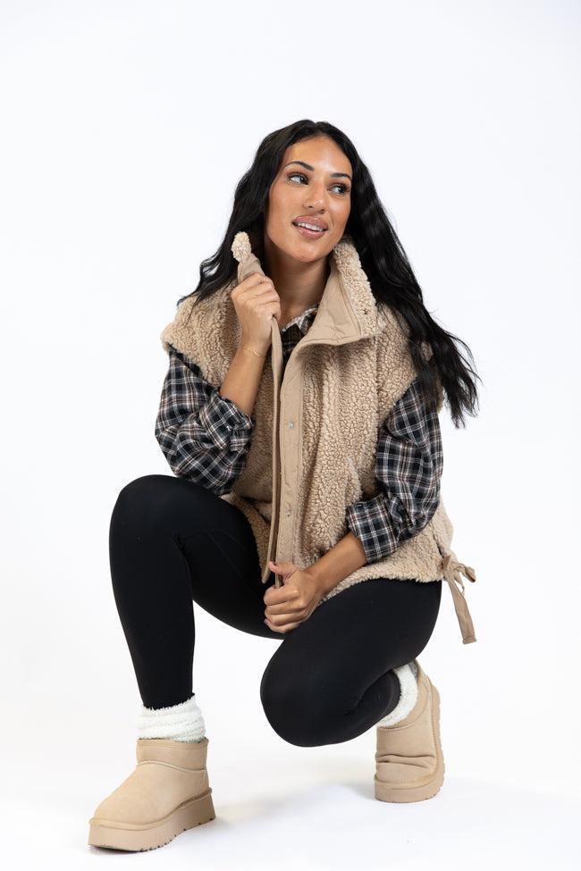 Feel It All Beige Oversized Sherpa Vest SALE Product Image