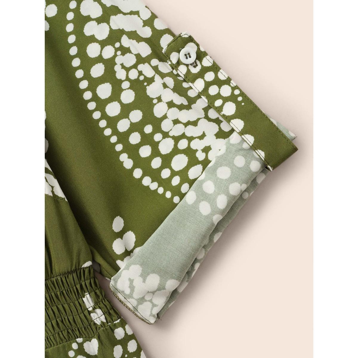 Plus Size Plants Print Shirred Tab Sleeve Dress Moss Women Elegant Shirred V-neck Elbow-length sleeve Curvy BloomChic 12/L Product Image