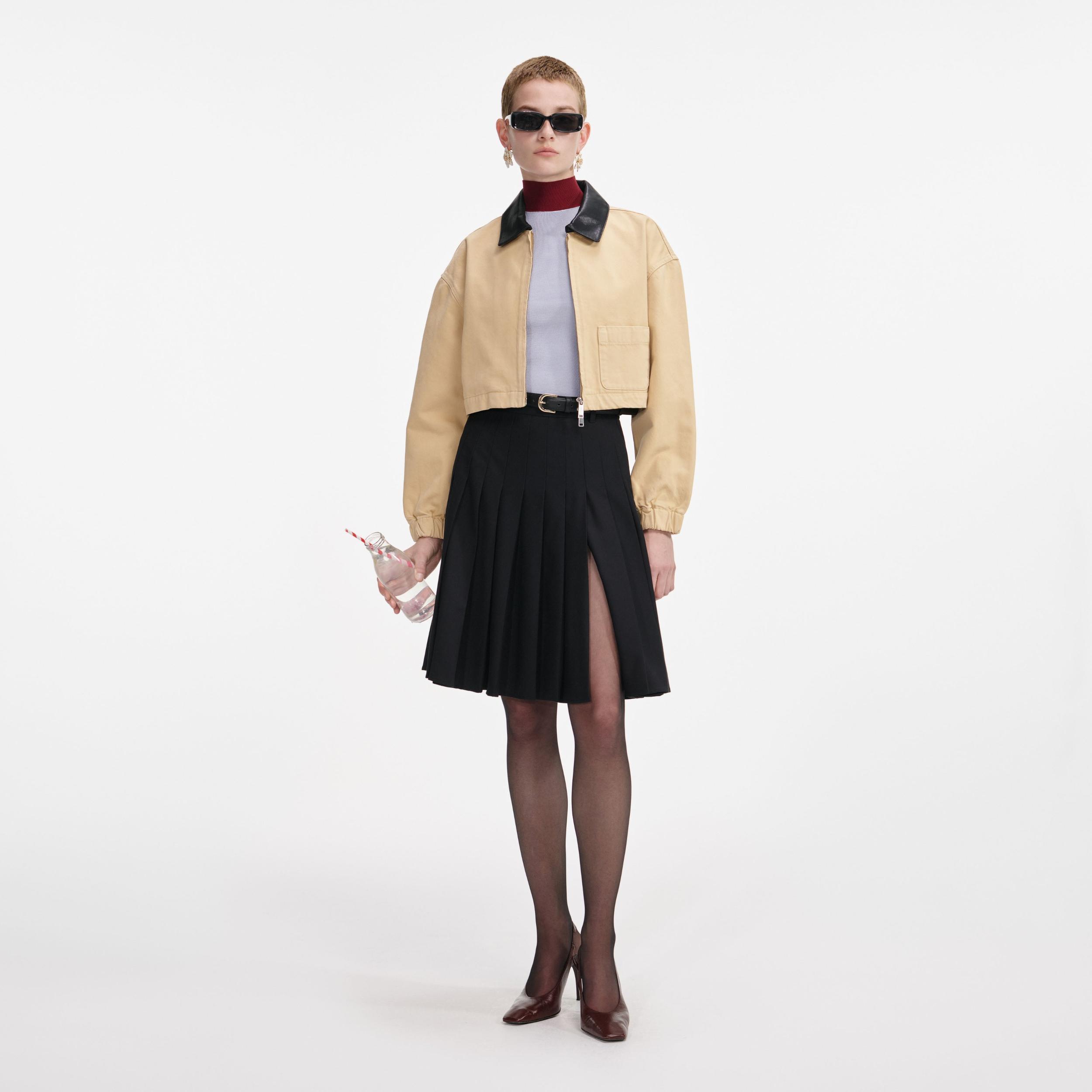 Beige Denim Cropped Jacket Product Image