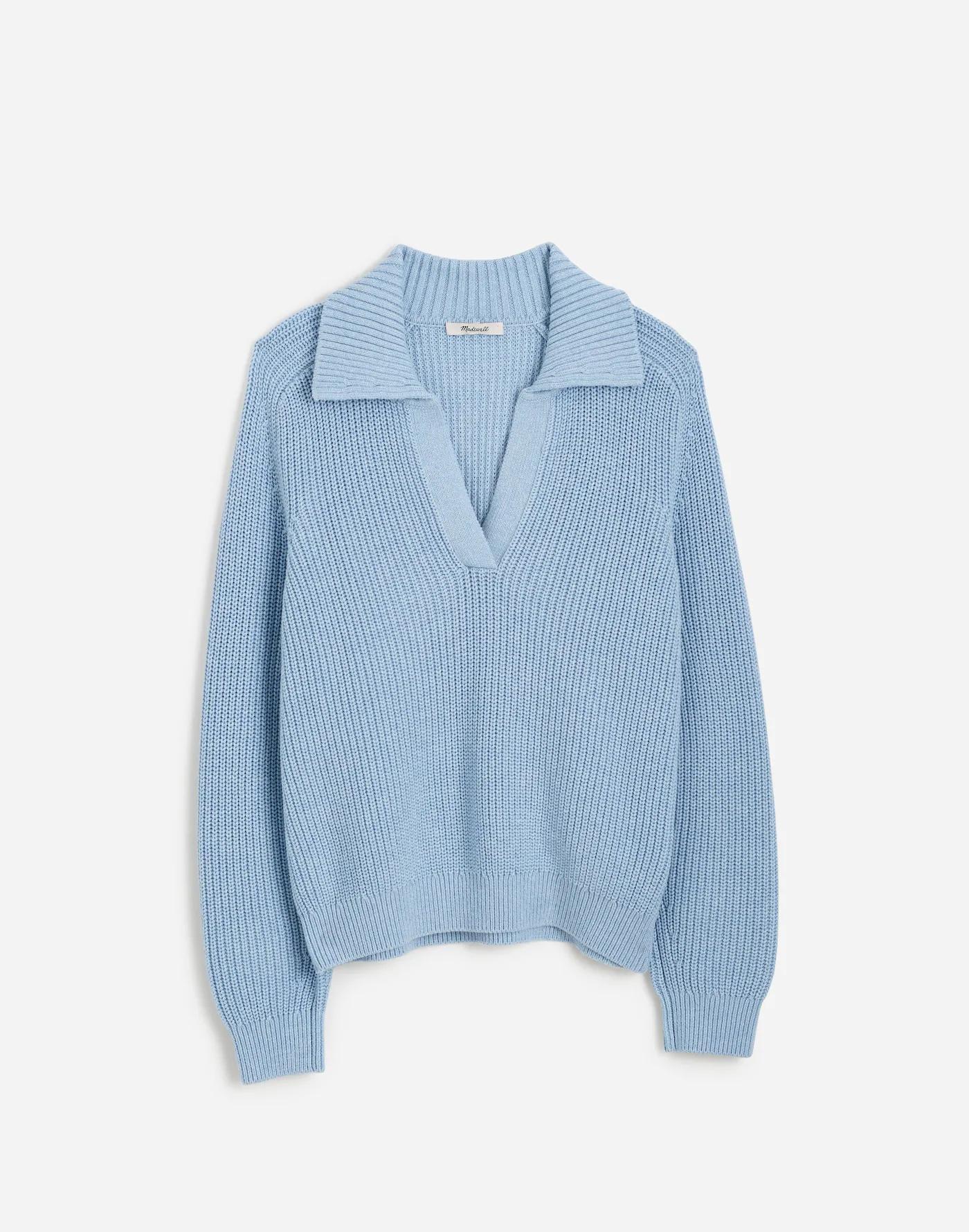 Shaker-Stitch Johnny Collar Sweater Product Image