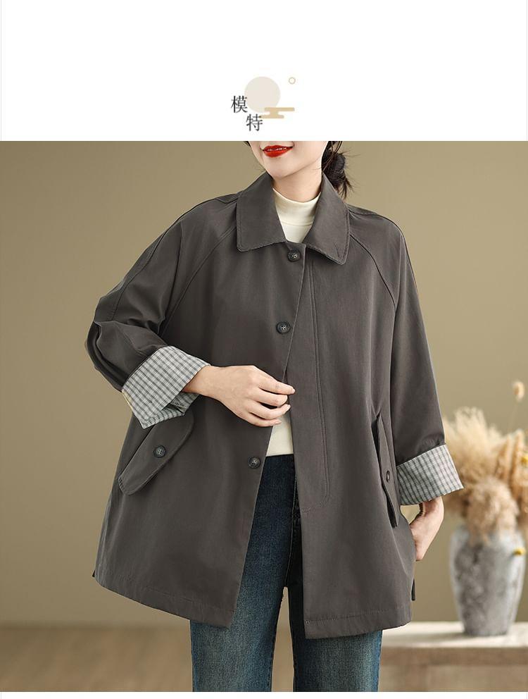 Collar Plaid Panel Button Jacket Product Image