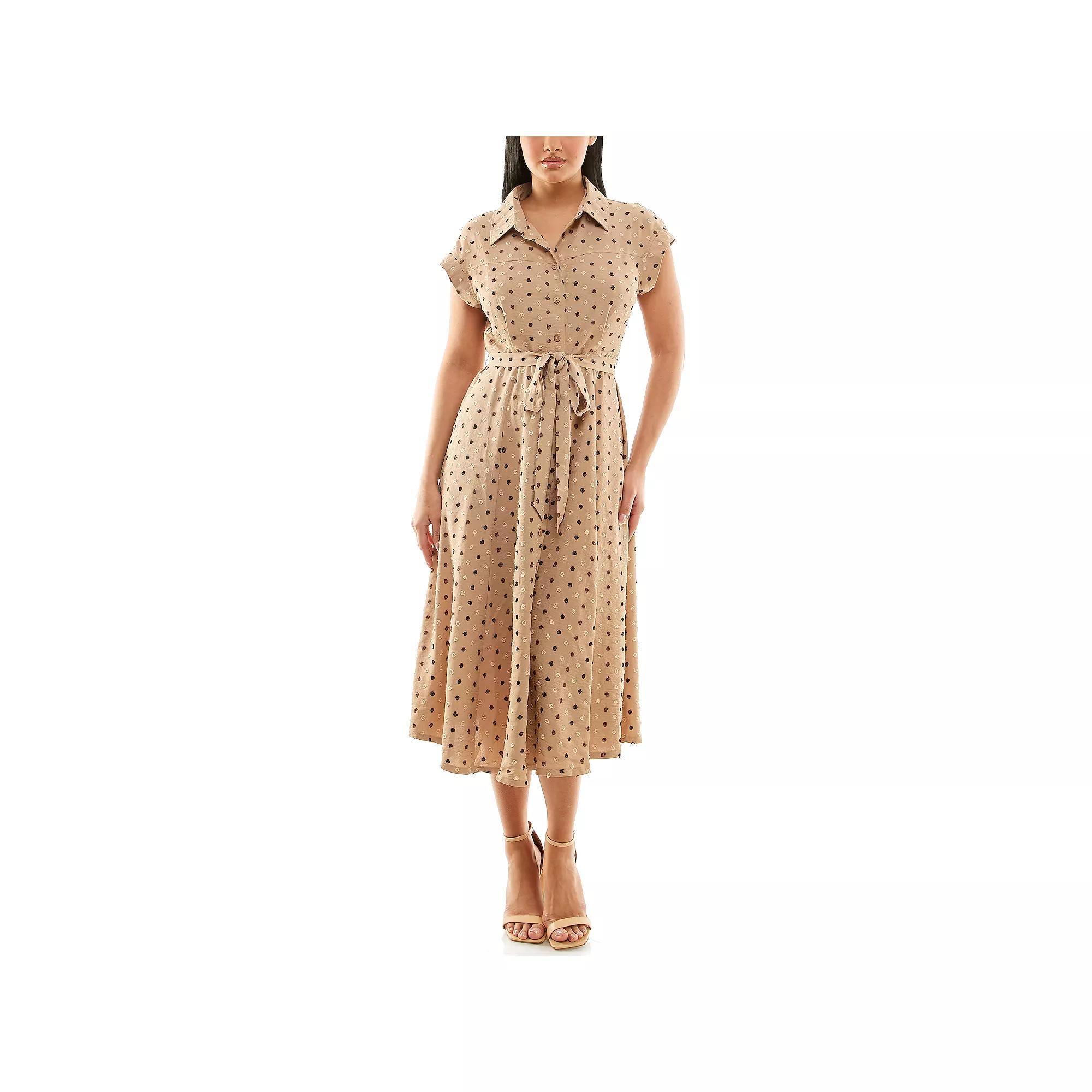 Women's Nina Leonard Collared Button Front Shirt Dress, Size: Small, Camel Team Product Image