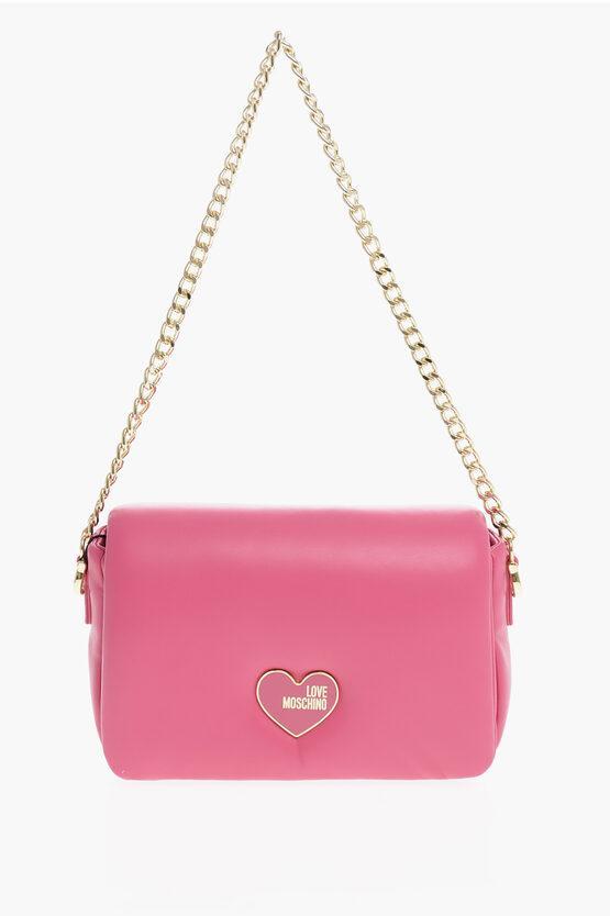 MOSCHINO Love Faux Leather Crossbody Bag With Golden Chain In Pink Product Image