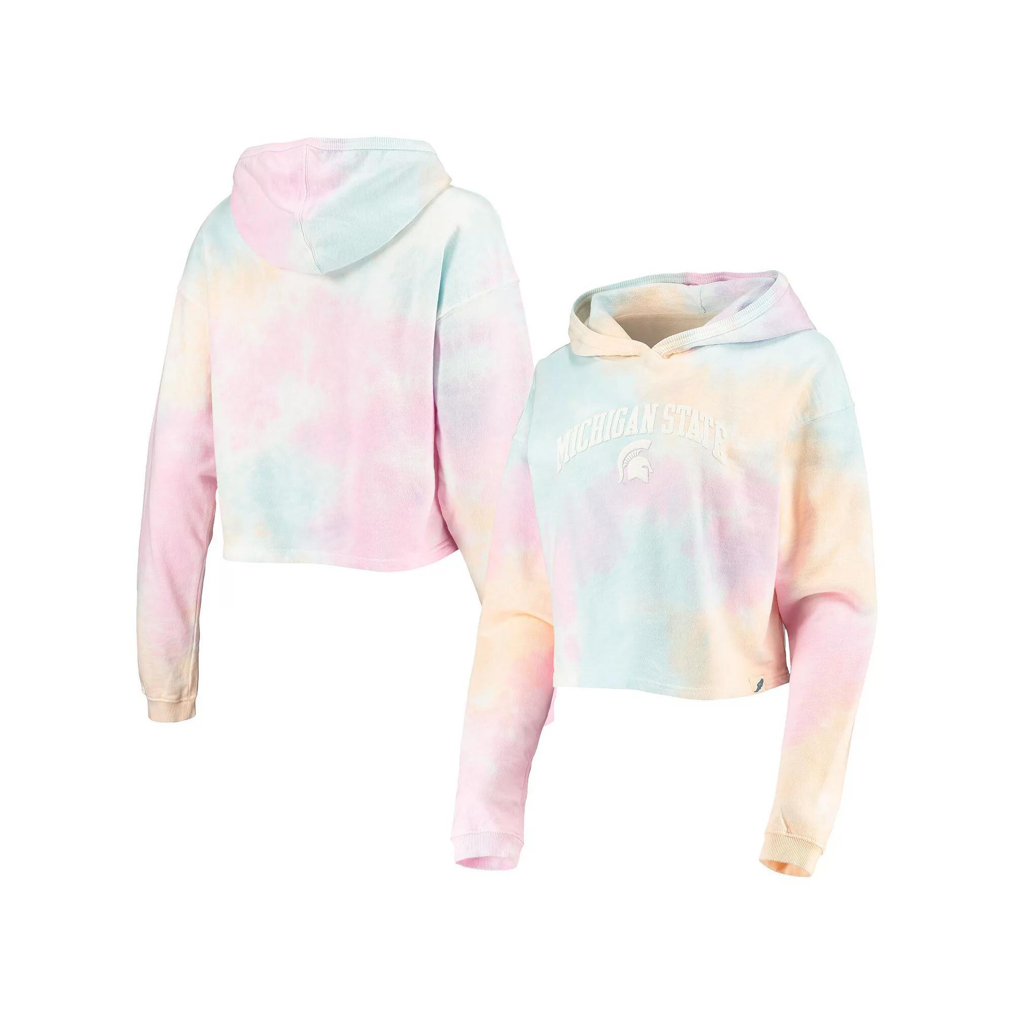 Womens League Collegiate Wear /White Michigan State Spartans Tie-Dye Cropped Pullover Hoodie Product Image