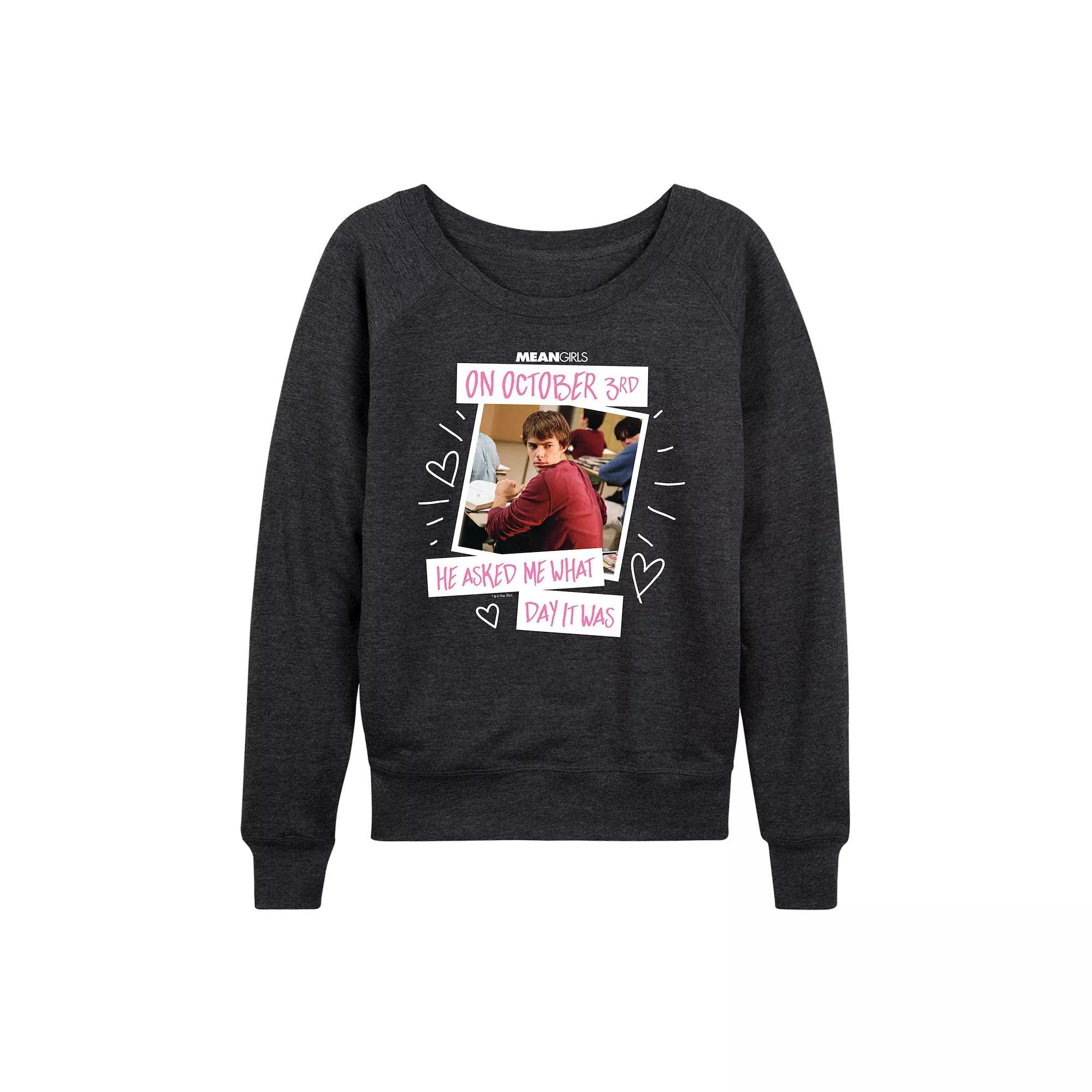 Womens Mean Girls October 3rd French Terry Long Sleeve Tee Heather Grey Product Image