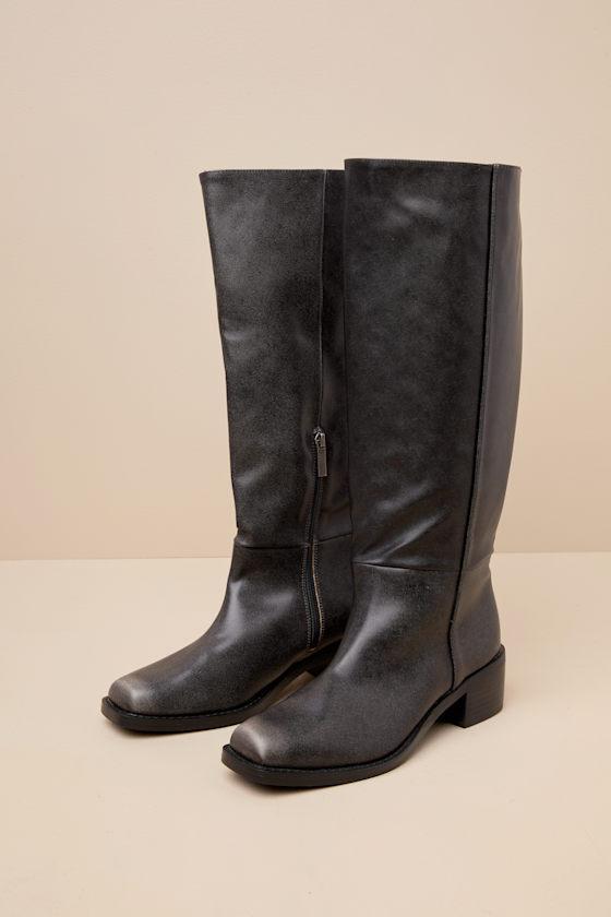 Maylone Black Distressed Knee-High Boots Product Image