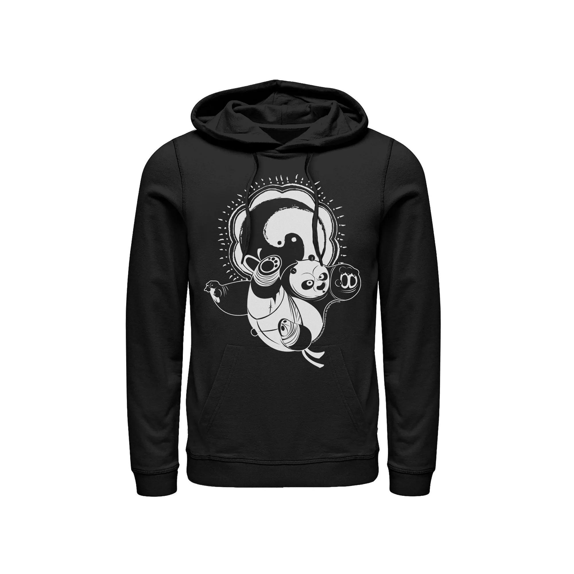 Men's Kung Fu Panda Master Po Action Pose Portrait Stamp Hoodie, Size: 3XL, Black Product Image