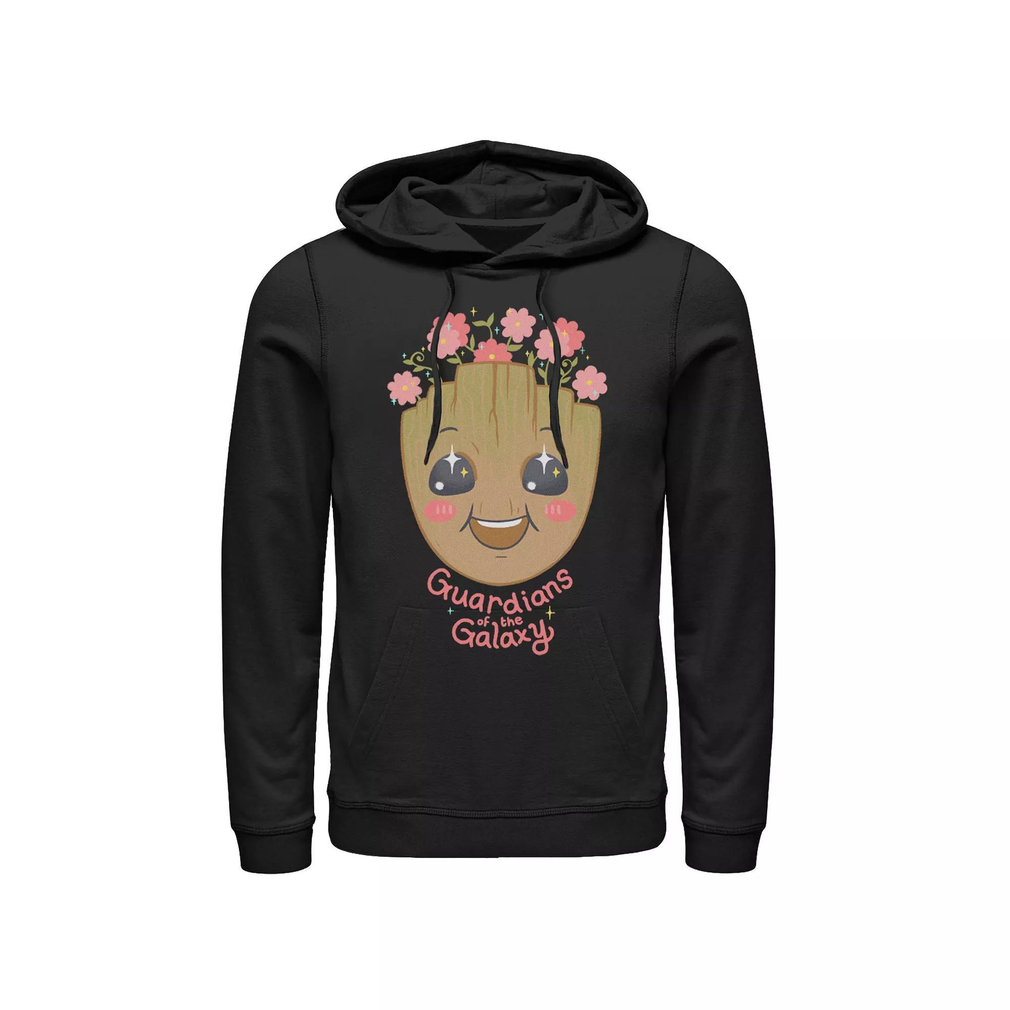 Men's Marvel Guardians Of The Galaxy Cute Groot Floral Hoodie, Size: Large, Black Product Image