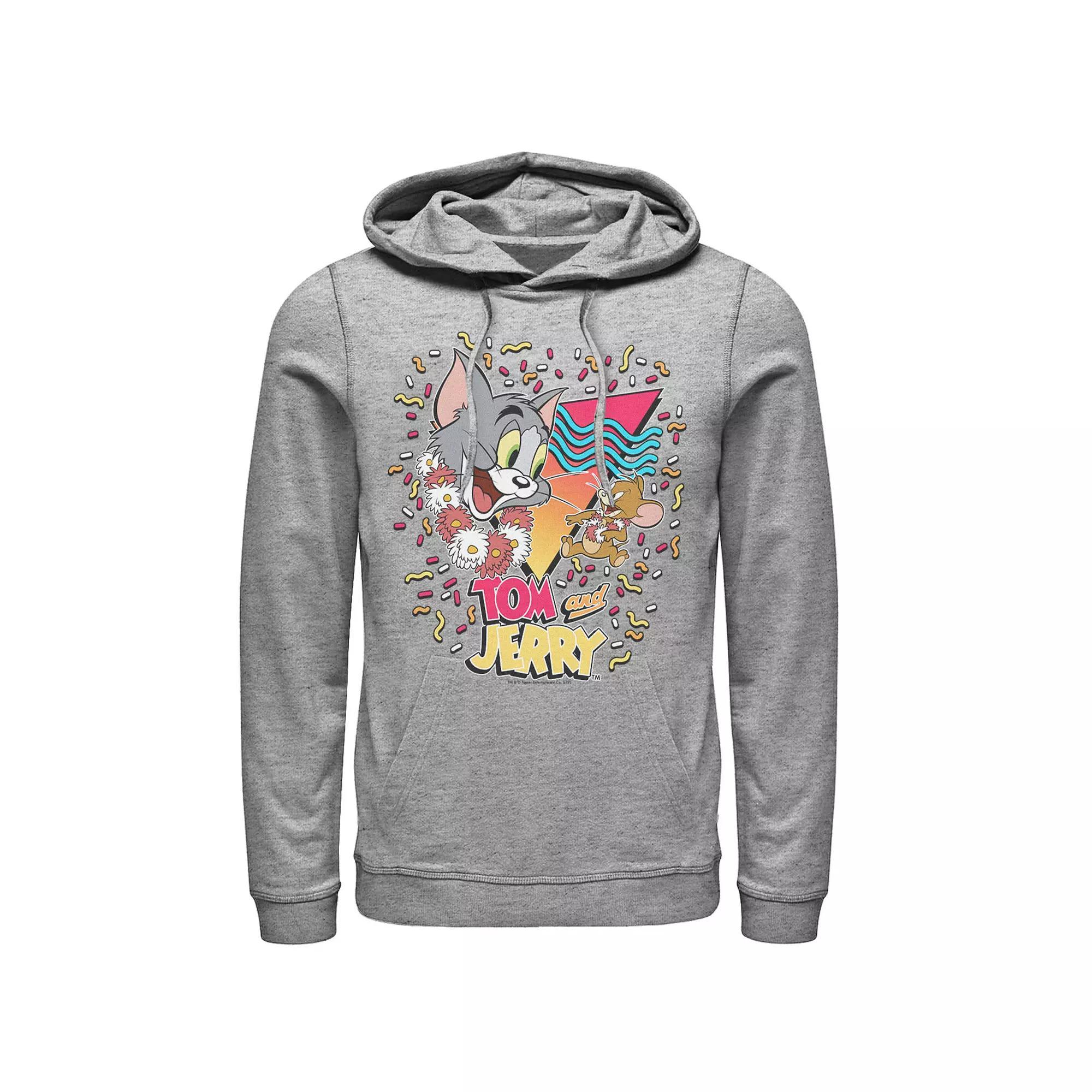 Mens Tom And Jerry 90s Confetti Portrait Logo Hoodie Athletic Grey Product Image