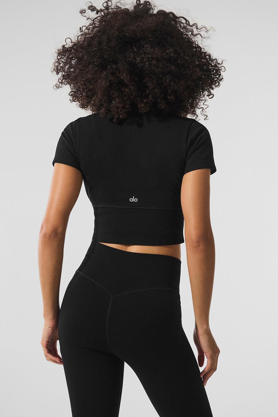 Seamless Winter Warm Plush Cropped Short Sleeve - Black Female Product Image