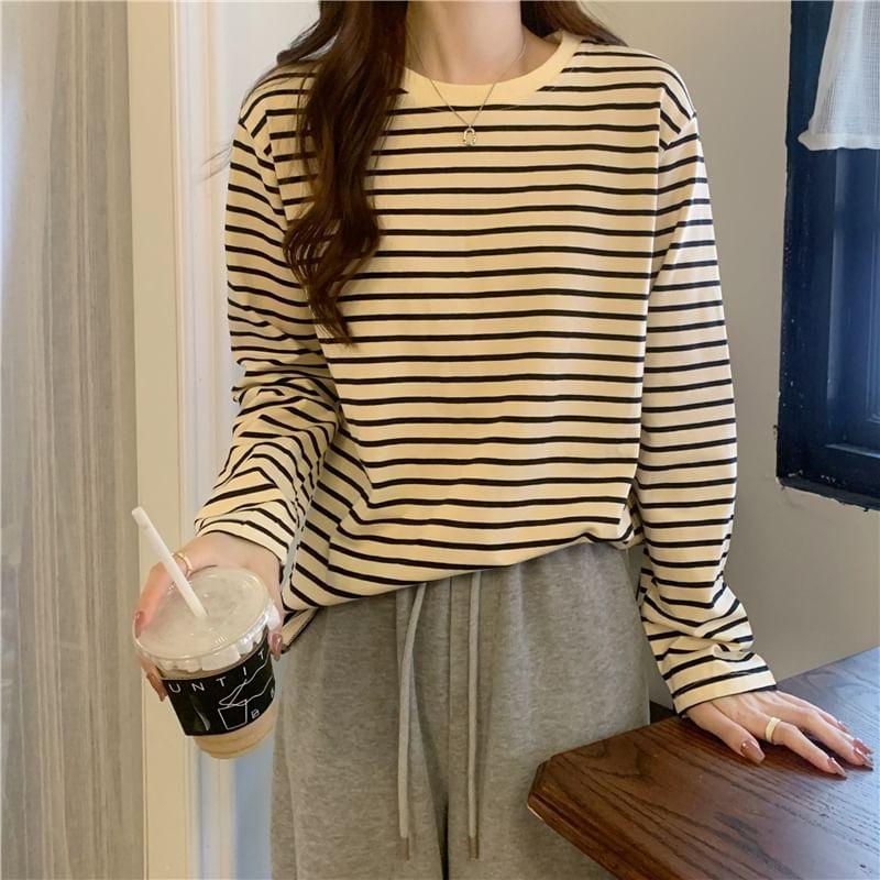 Long-Sleeve Crewneck Striped Tee Product Image