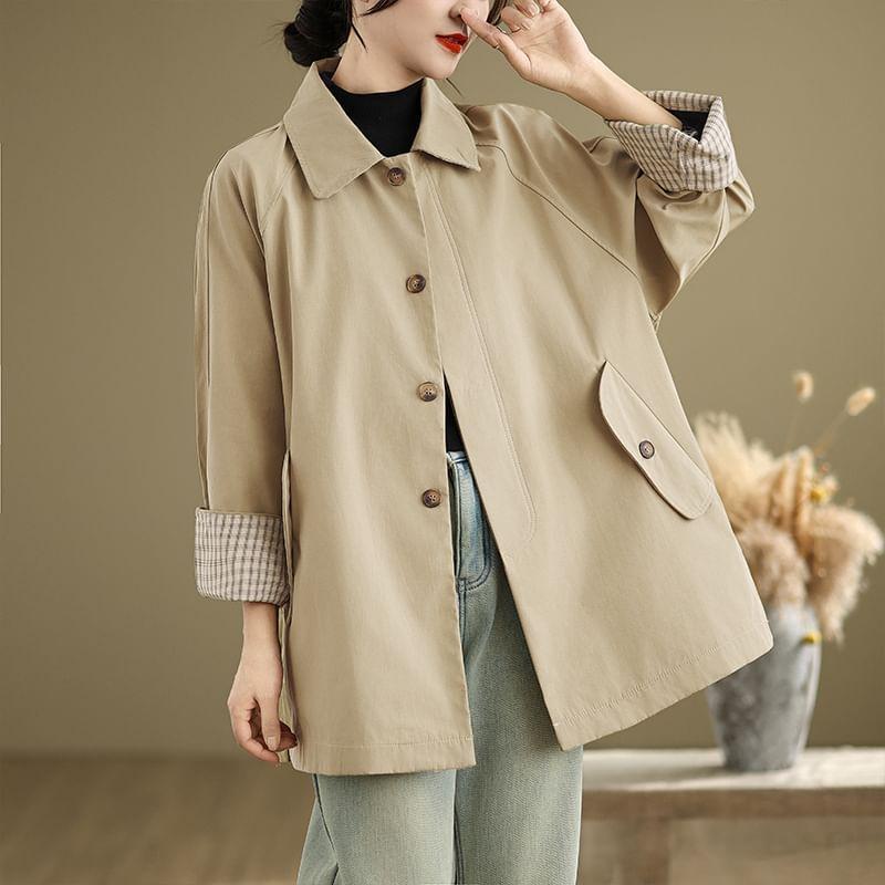 Collar Plaid Panel Button Jacket Product Image