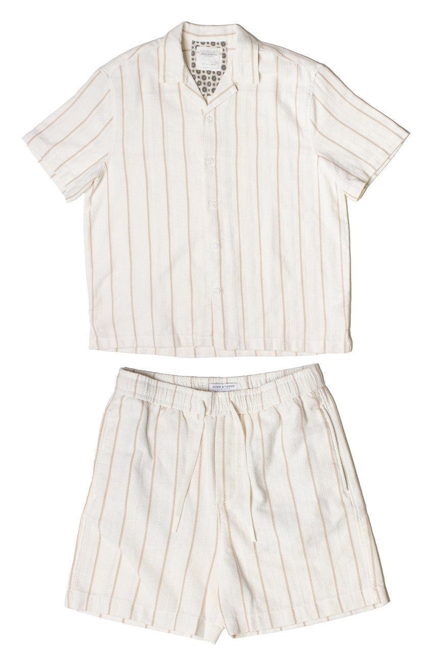 Khaki & White Striped Textured Shorts Product Image