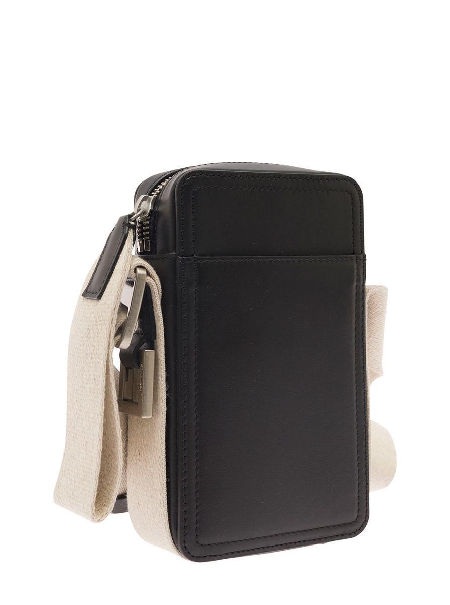 JACQUEMUS La Cuerda Vertical Black Shoulder Bag With Front Logo In Smooth Leather Man Product Image