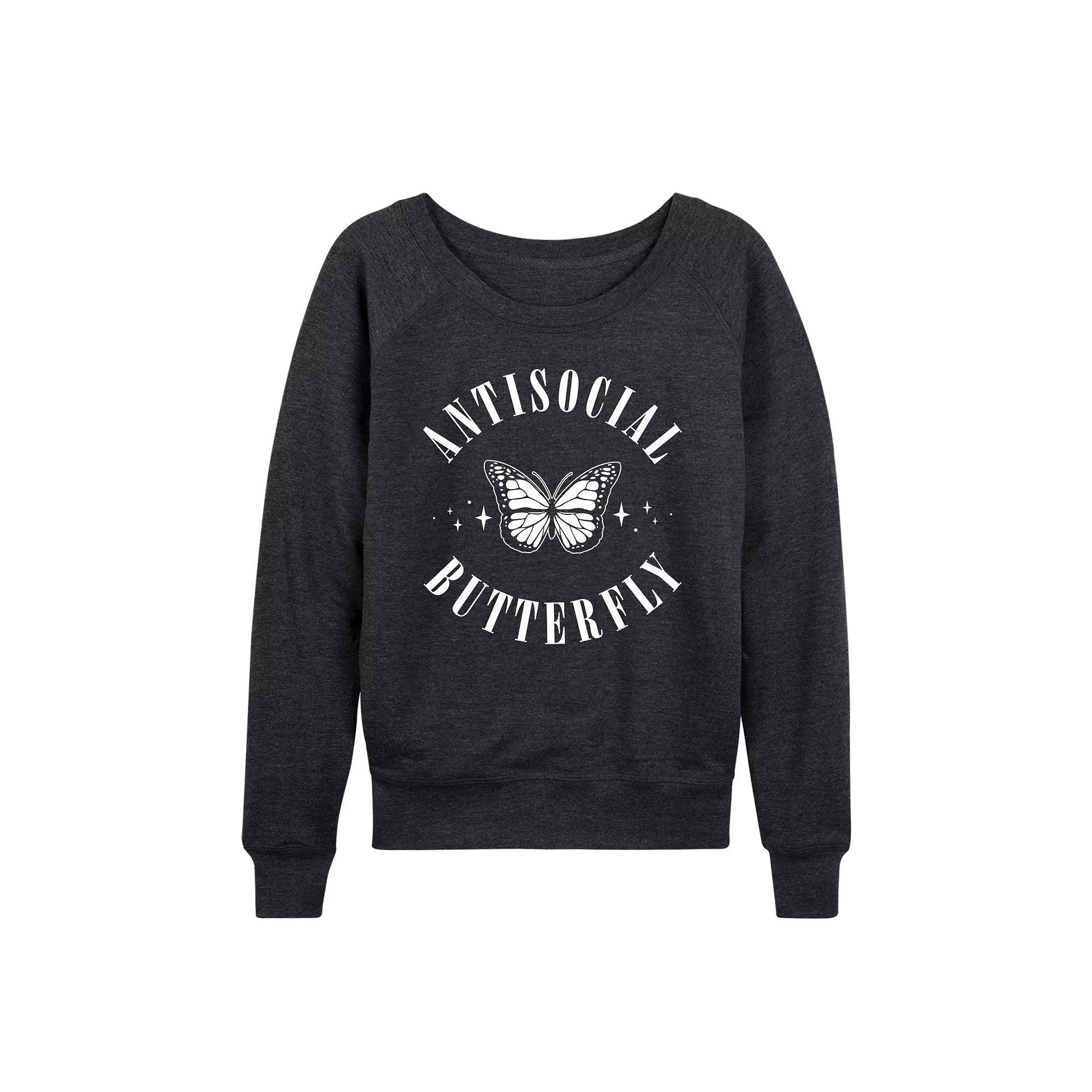 Womens Antisocial Butterfly Graphic Tee, Girls Heather Grey Product Image