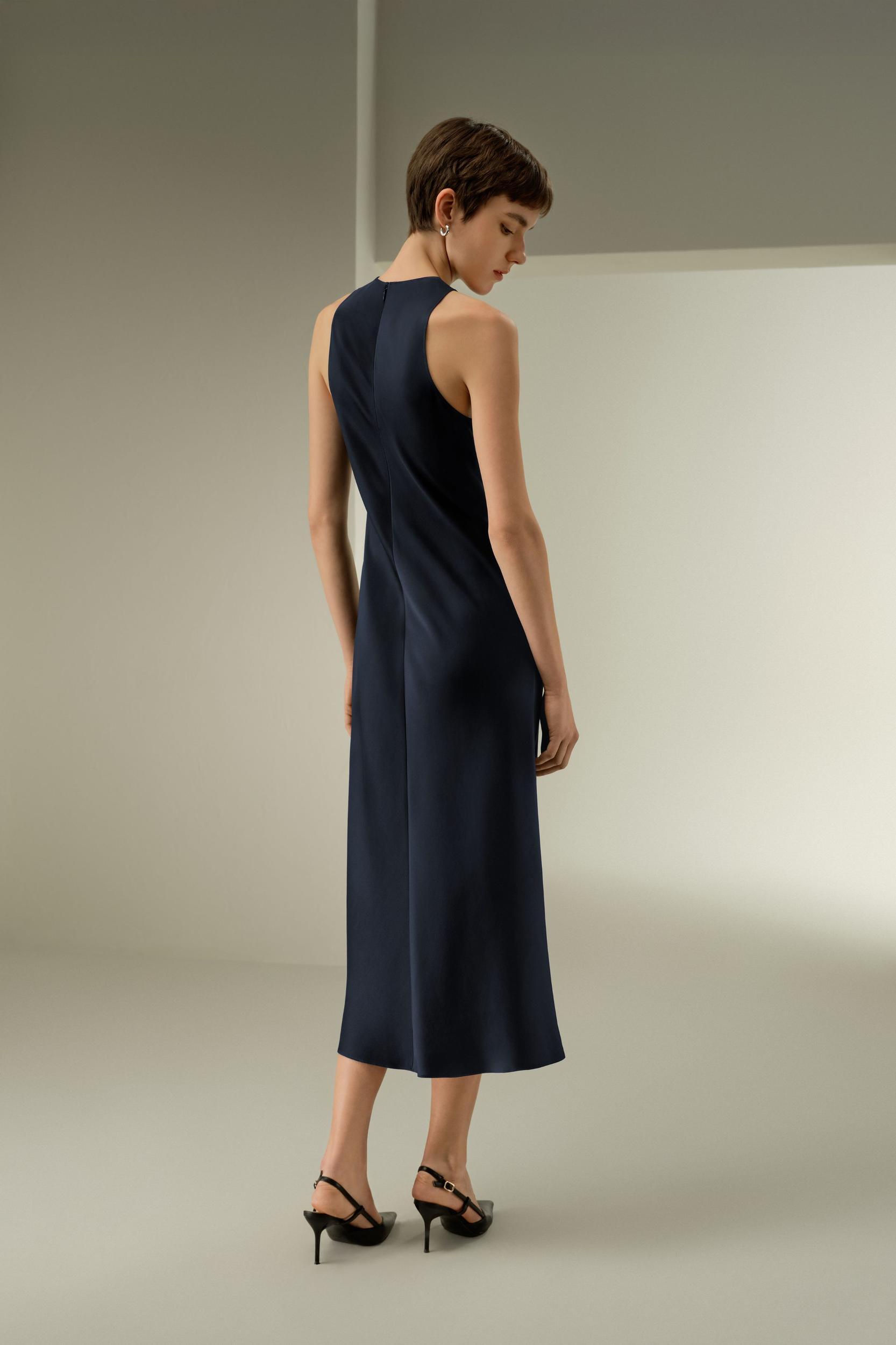 Sleek Sleeveless Silk Maxi Dress Product Image