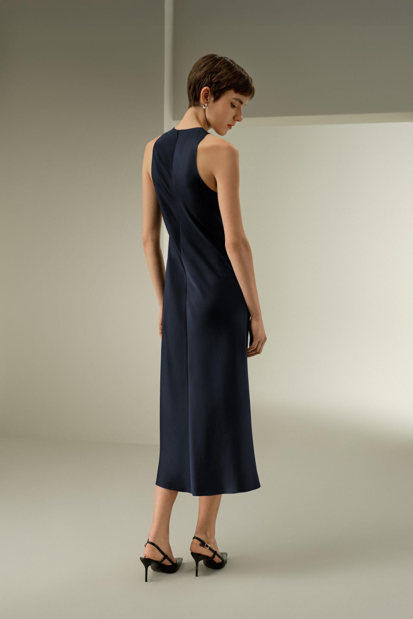Sleek Sleeveless Silk Maxi Dress Product Image