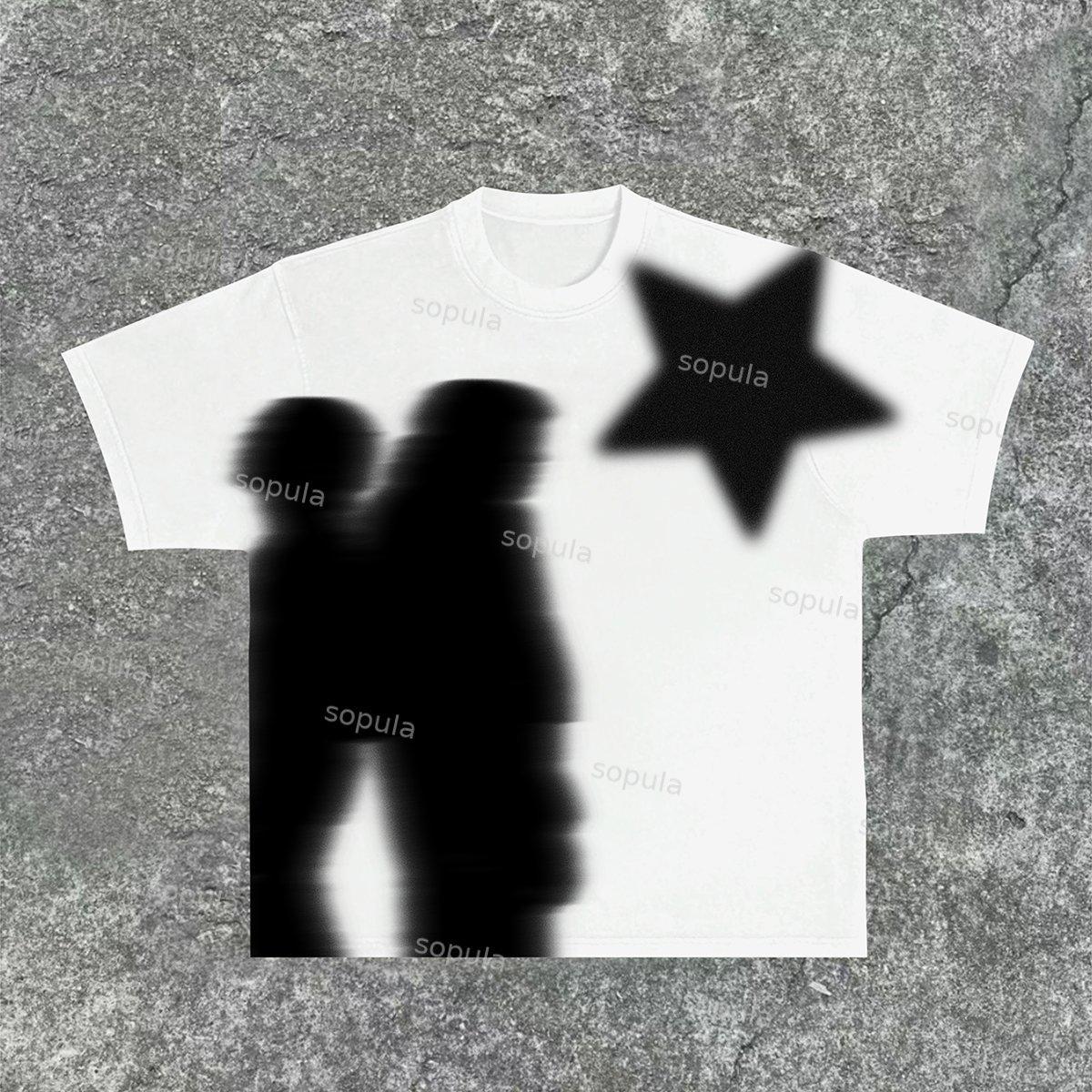Men's Casual Virtual Shadow Graphics Cotton Short Sleeve T-Shirt Product Image