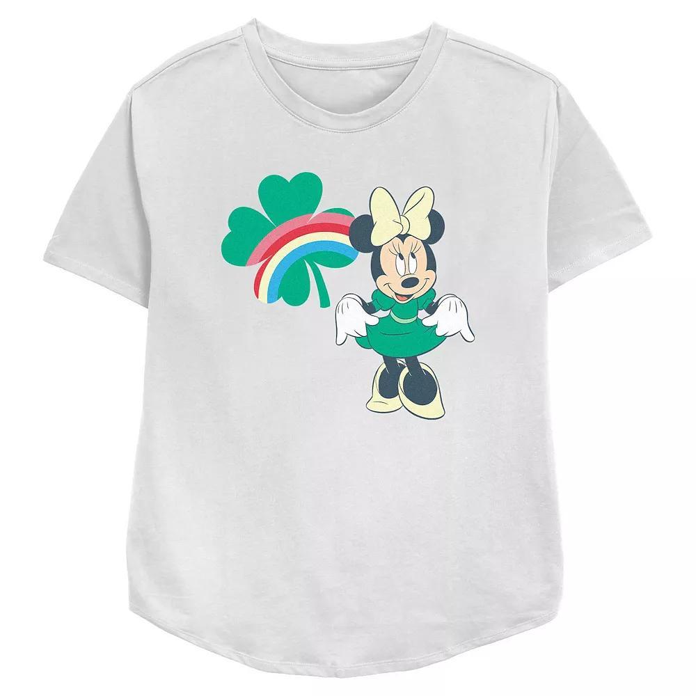Disney's Minnie Mouse Rainbow Print Shamrock Women's Relaxed Fit Graphic Tee, Size: Small, White Product Image