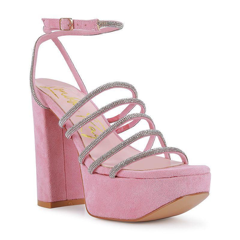 London Rag Tricks Women's Rhinestone Block Heel Sandals, Size: 6.5, Pink Product Image