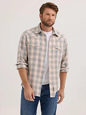 Men's Wrangler Retro® Premium Long Sleeve Western Snap Plaid Shirt in Turqs Product Image