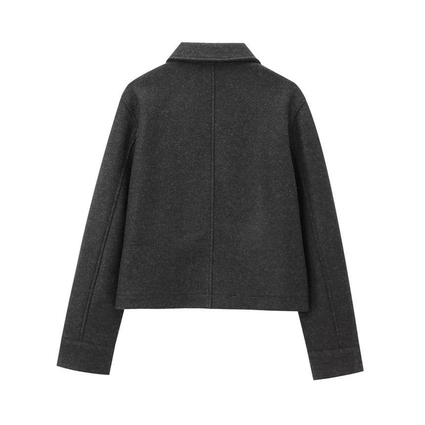 Long Sleeve Lapel Neck Wool Blend Cropped Jacket Product Image