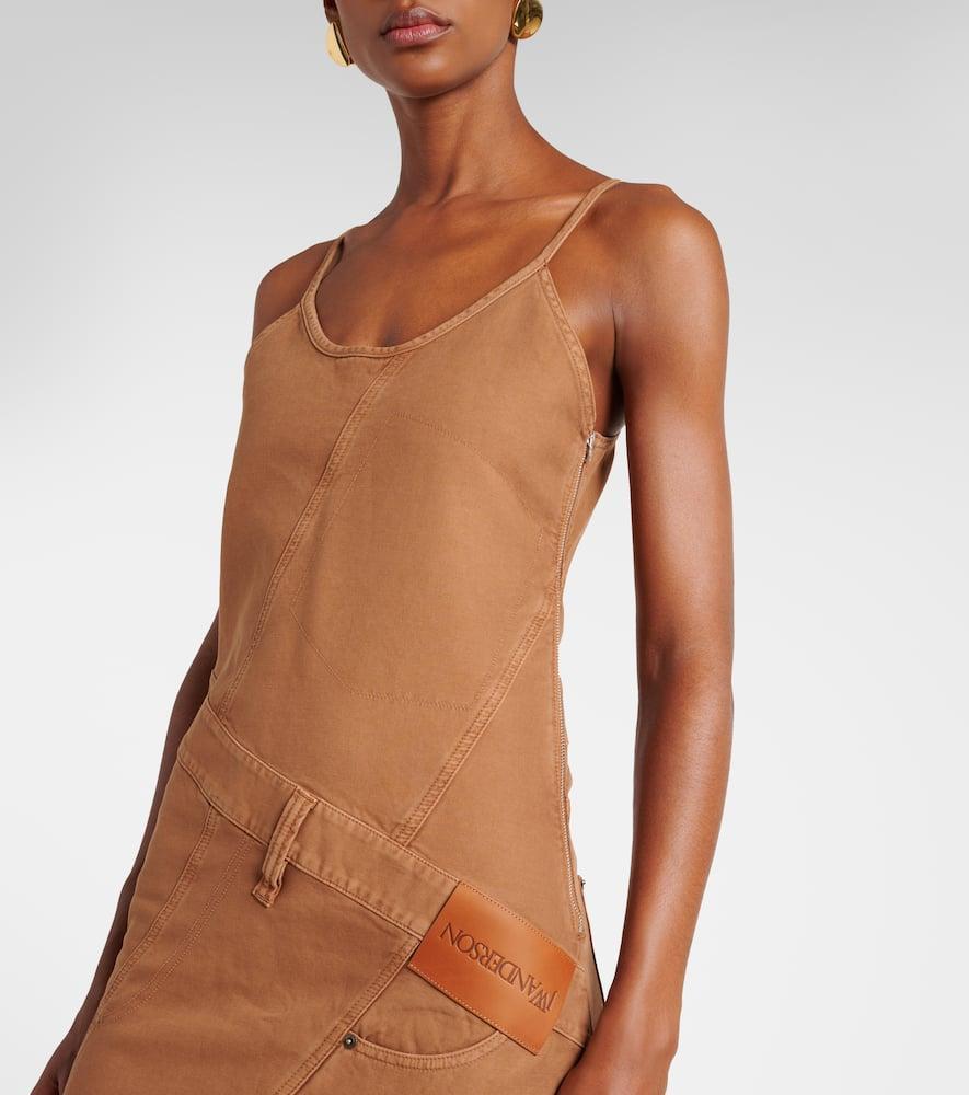 JW ANDERSON Logo Asymmetric Cotton Midi Dress In Brown Product Image