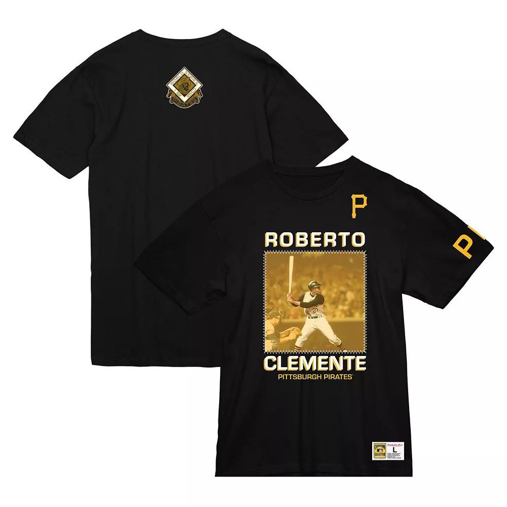 Men's Mitchell & Ness Roberto Clemente Black Pittsburgh Pirates Cooperstown Collection Heavyweight Premium Player Vintage Logo T-Shirt, Size: Small Product Image
