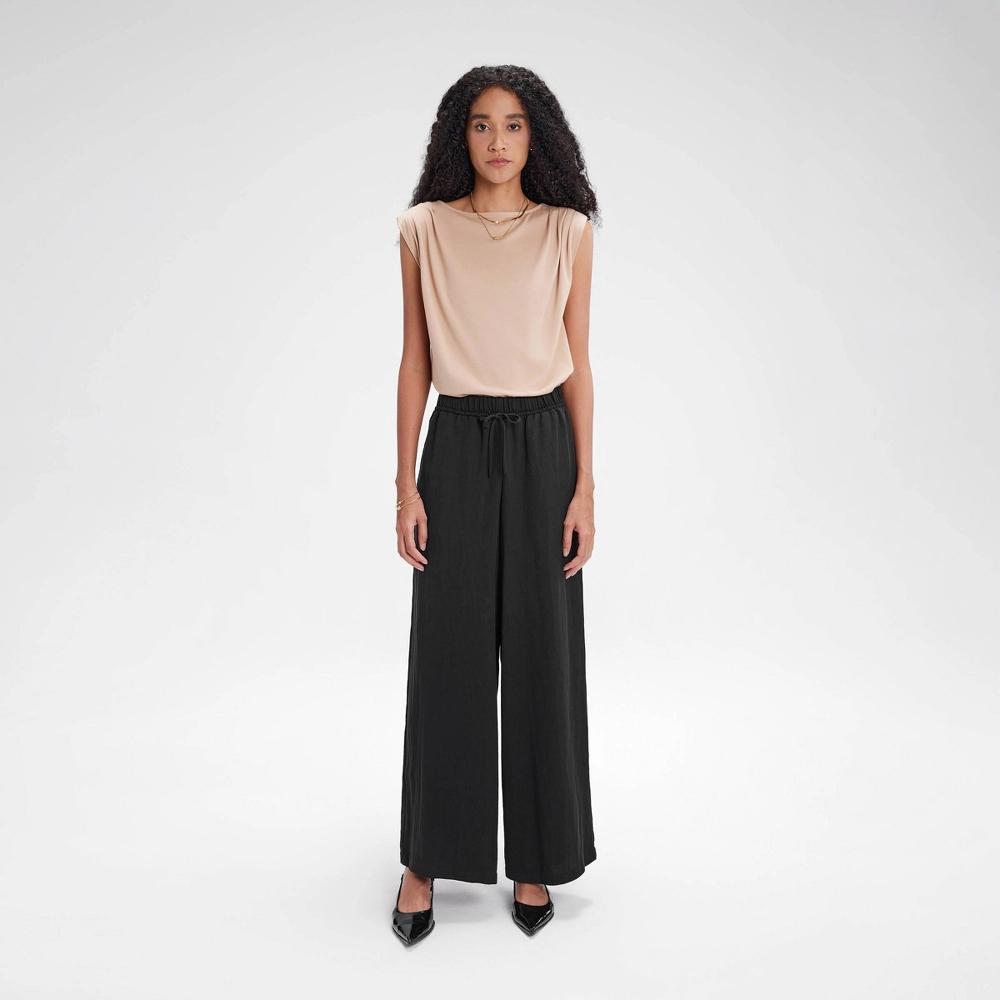 Women's High-Rise Wide Leg Pull-On Pants - A New Day™ Black Product Image