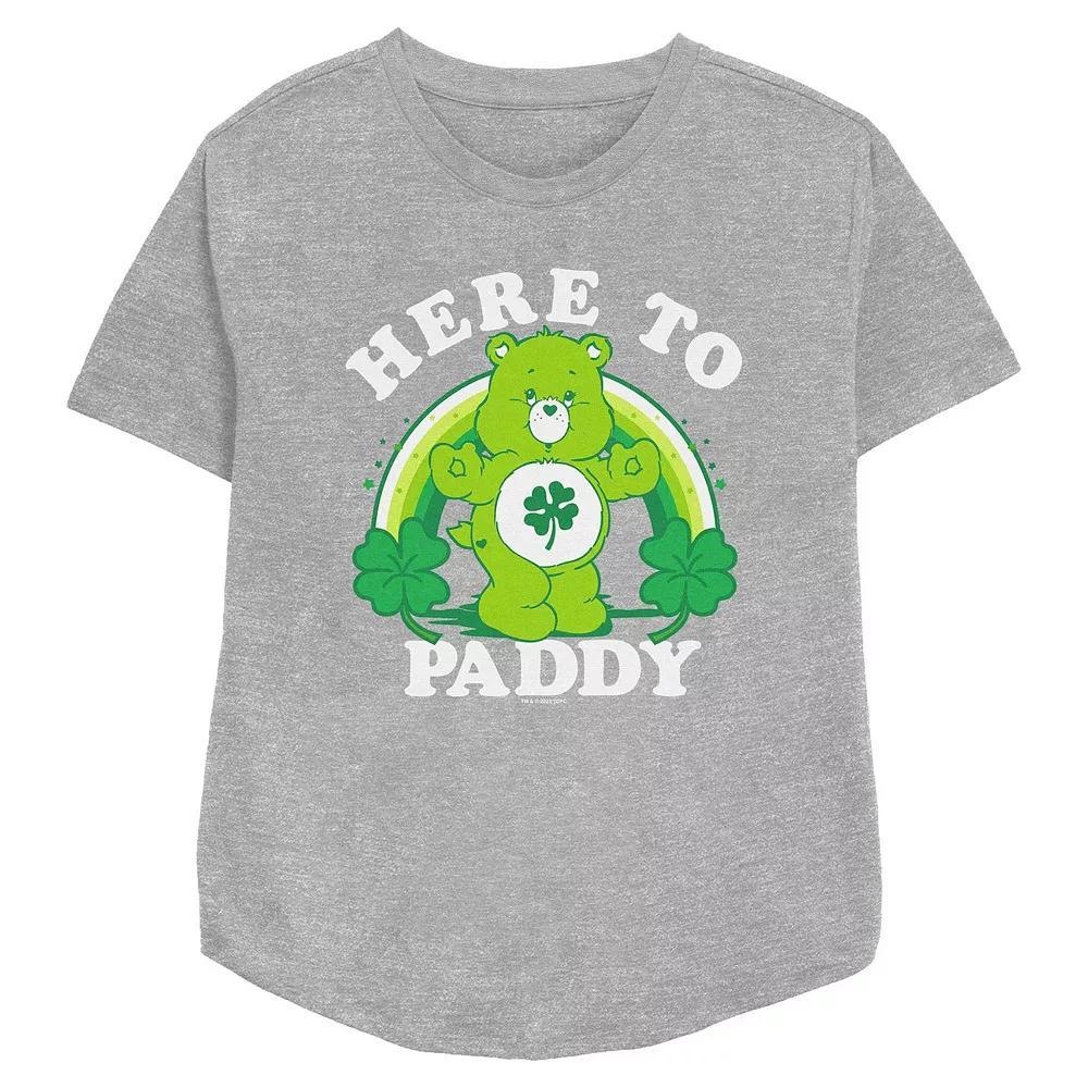 Women's Care Bears Good Luck Bear Here To Paddy Relaxed Fit Graphic Tee, Size: Medium, Athletic Grey Product Image