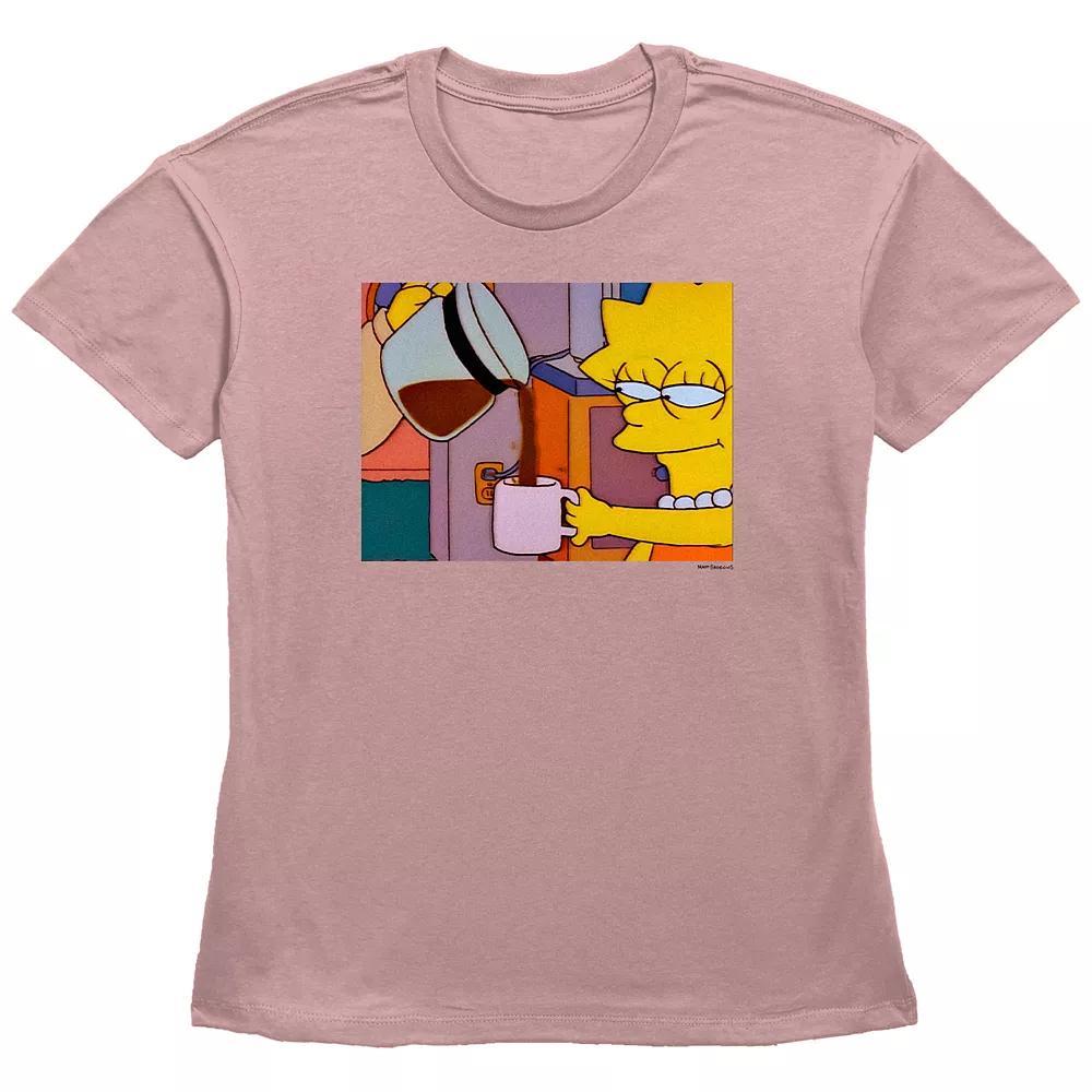 Women's The Simpsons Lisa Getting Coffee Basic Fit Graphic Tee, Girl's, Size: Large, Desert Pink Product Image