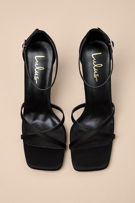 Graziella Black Satin High Heel Ankle Strap Sandals Product Image