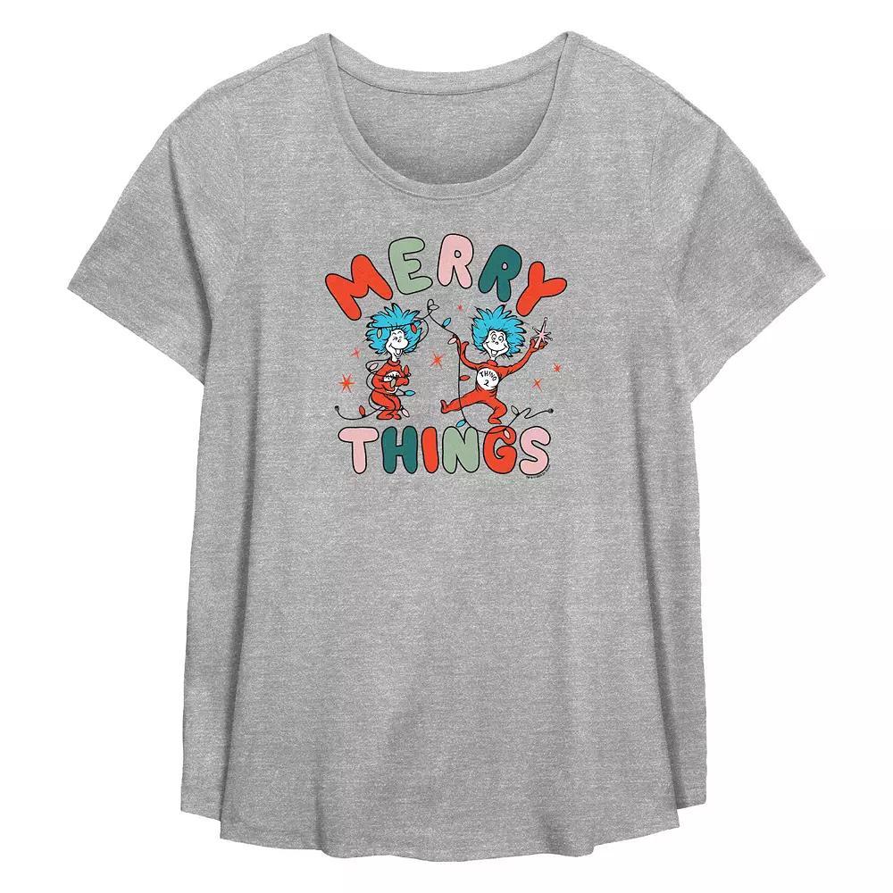 Plus Size Dr. Seuss Thing 1 And Thing 2 Merry Things Flowy Graphic Tee, Women's, Size: 3XL, Grey Gray Product Image