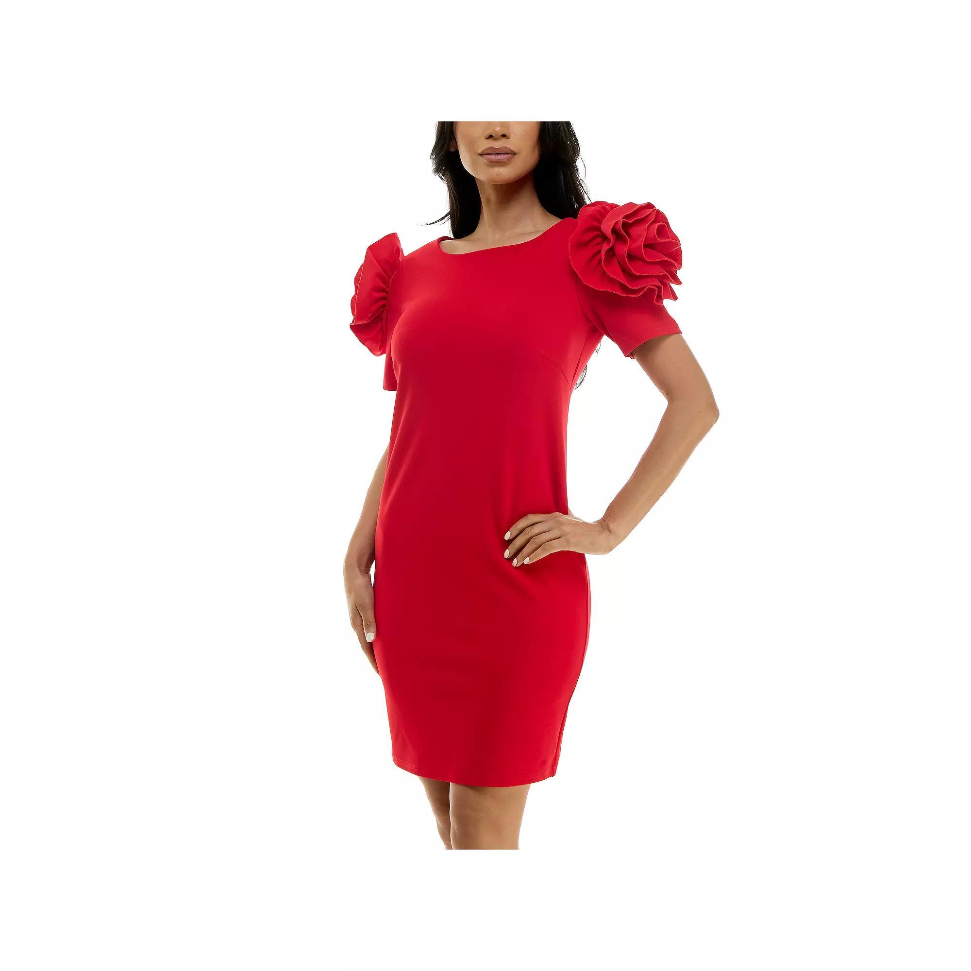 Women's Nina Leonard Shoulder Flower Ruffle Mini Sheath Dress, Size: XL, White Product Image