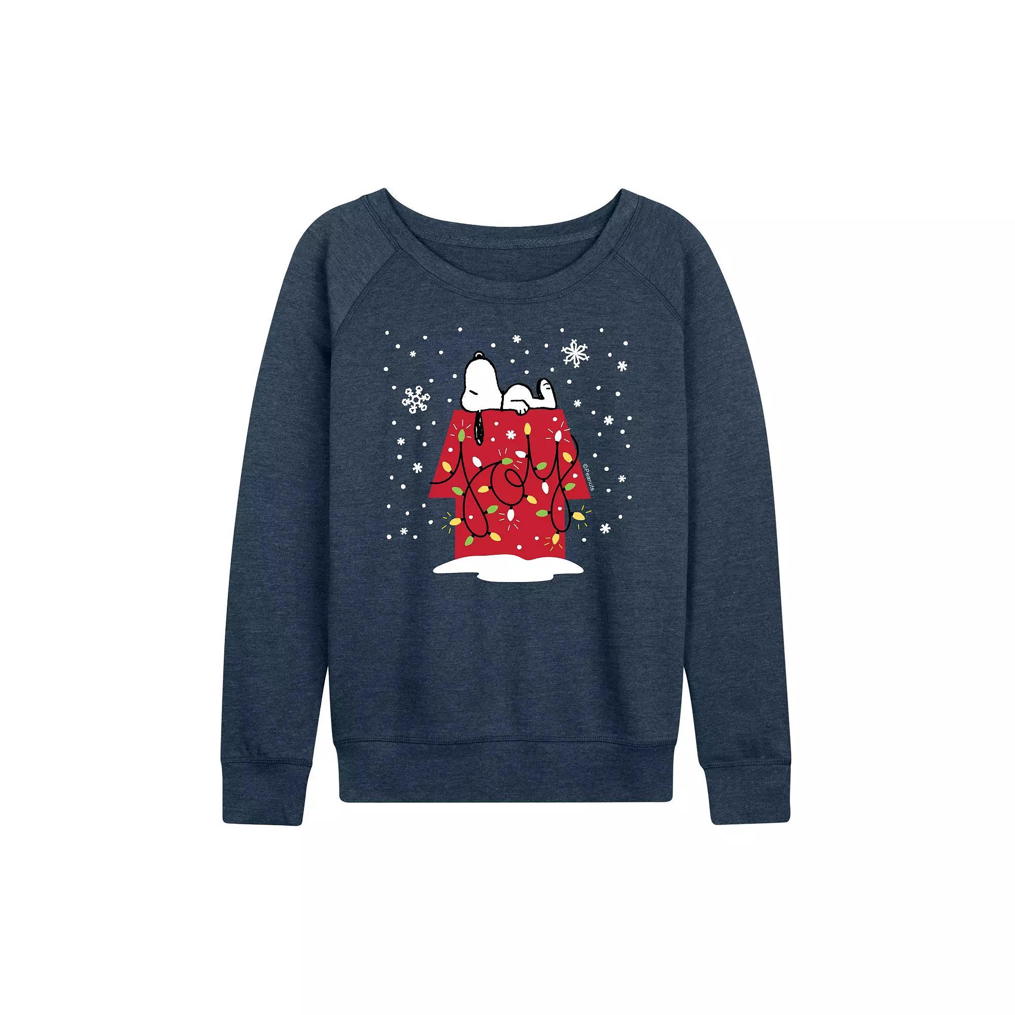 Women's Peanuts Snoopy Joy French Terry Long Sleeve Tee, Size: Small, Grey Green Product Image